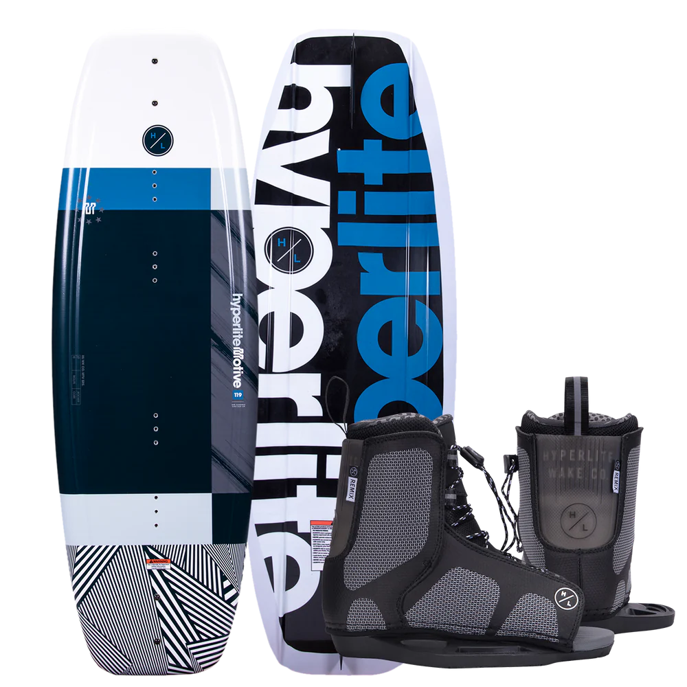 Hyperlite Junior Motive Wakeboard with Remix Boots - Kids Wakeboard Package 2025 - Perfect for Beginners & Young Riders at Lakes & Water Parks