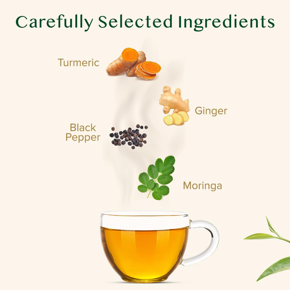 VAHDAM Turmeric Moringa Tea Bags - 100 Count | Caffeine Free Herbal Tea | Non-GMO, Gluten Free | 100% Pure Natural Ingredients | Sweet Earthy Flavor | Resealable Ziplock Pouch | Perfect for Relaxation, Detox & Wellness