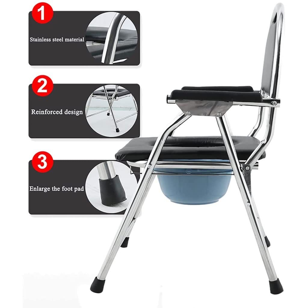 FKJLUN Folding Lightweight Commode Chair - Portable Foldable Bedside Toilet with Backrest & Armrest, Height-Adjustable Shower Chair for Elderly & Disabled - Ideal for Home, Hospital, Camping & Travel Use