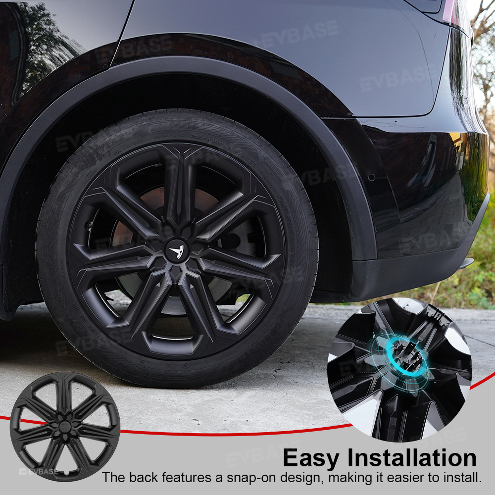 Tesla Model Y 19 Inch Wheel Covers - Full Wrapped ABS Hub Caps (Matte Black, 4PCS) for Enhanced Style & Protection - Perfect for Daily Commuting & Road Trips