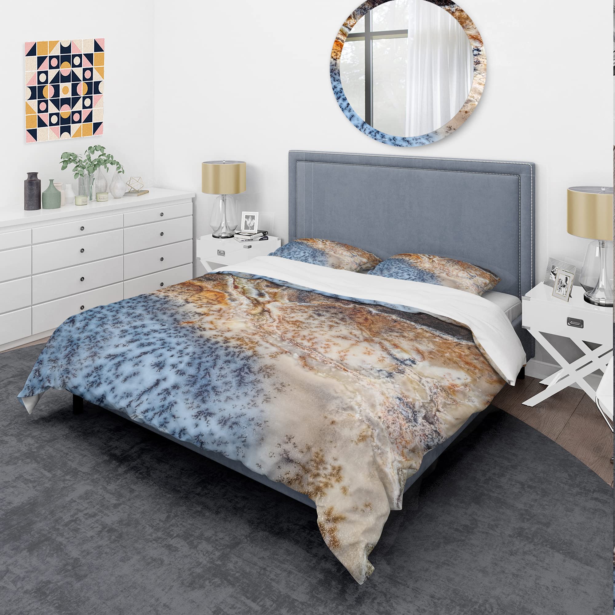 Moss Agate Spotted Modern Duvet Cover Set - Twin Size Brown Abstract Bedding 3-Piece Set | All-Season Contemporary Bedroom Decor for Teens & Adults
