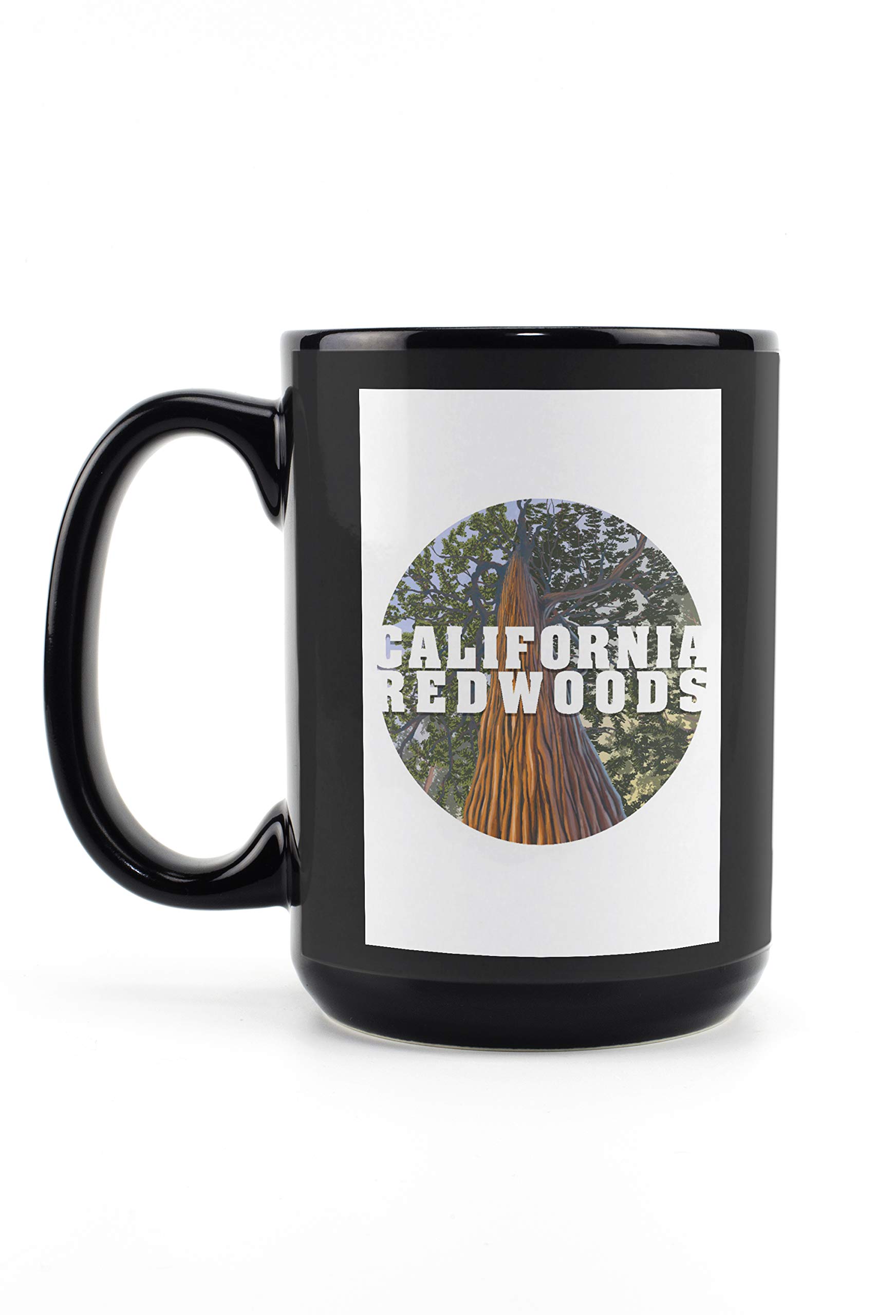 California Redwoods Looking Up Tree Contour Art - 15oz Black Ceramic Coffee & Tea Mug - Dishwasher & Microwave Safe - Perfect for Home, Office & Camping