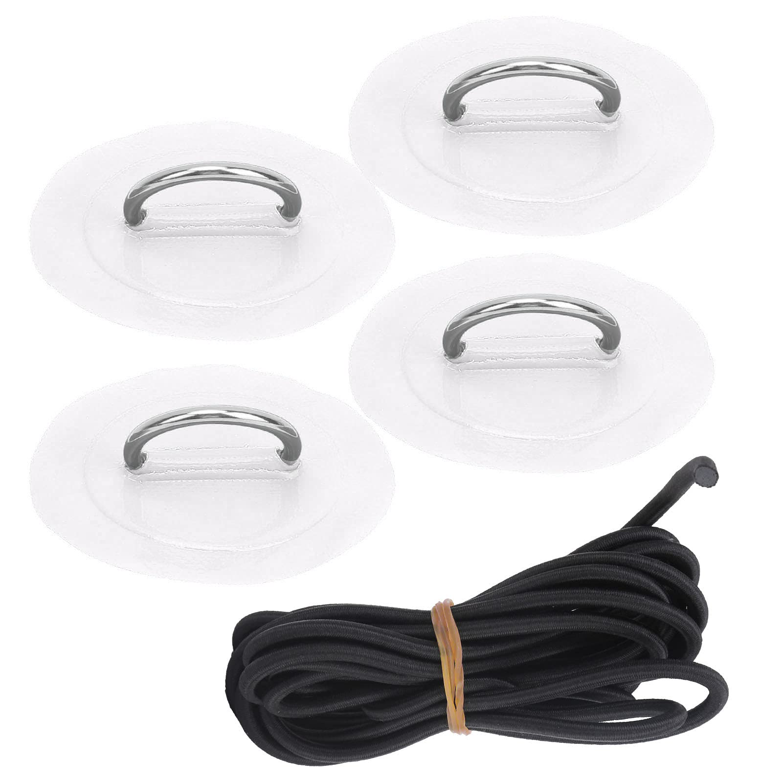 4pcs Marine Stainless Steel D-Ring Patch with Elastic Bungee Cord - Heavy Duty PVC Repair Kit for Inflatable Boats, Kayaks, Rafts - Perfect for Water Sports, Fishing, and Outdoor Adventures