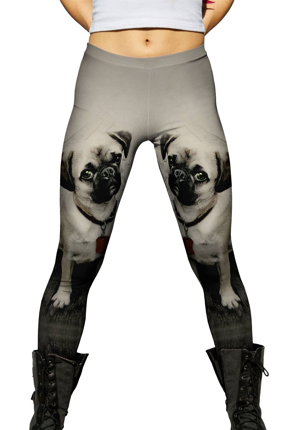 Yizzam Vintage Wood Pug Print Women's Leggings - Soft High Waisted Stretchy Pants for Yoga, Workout & Casual Wear