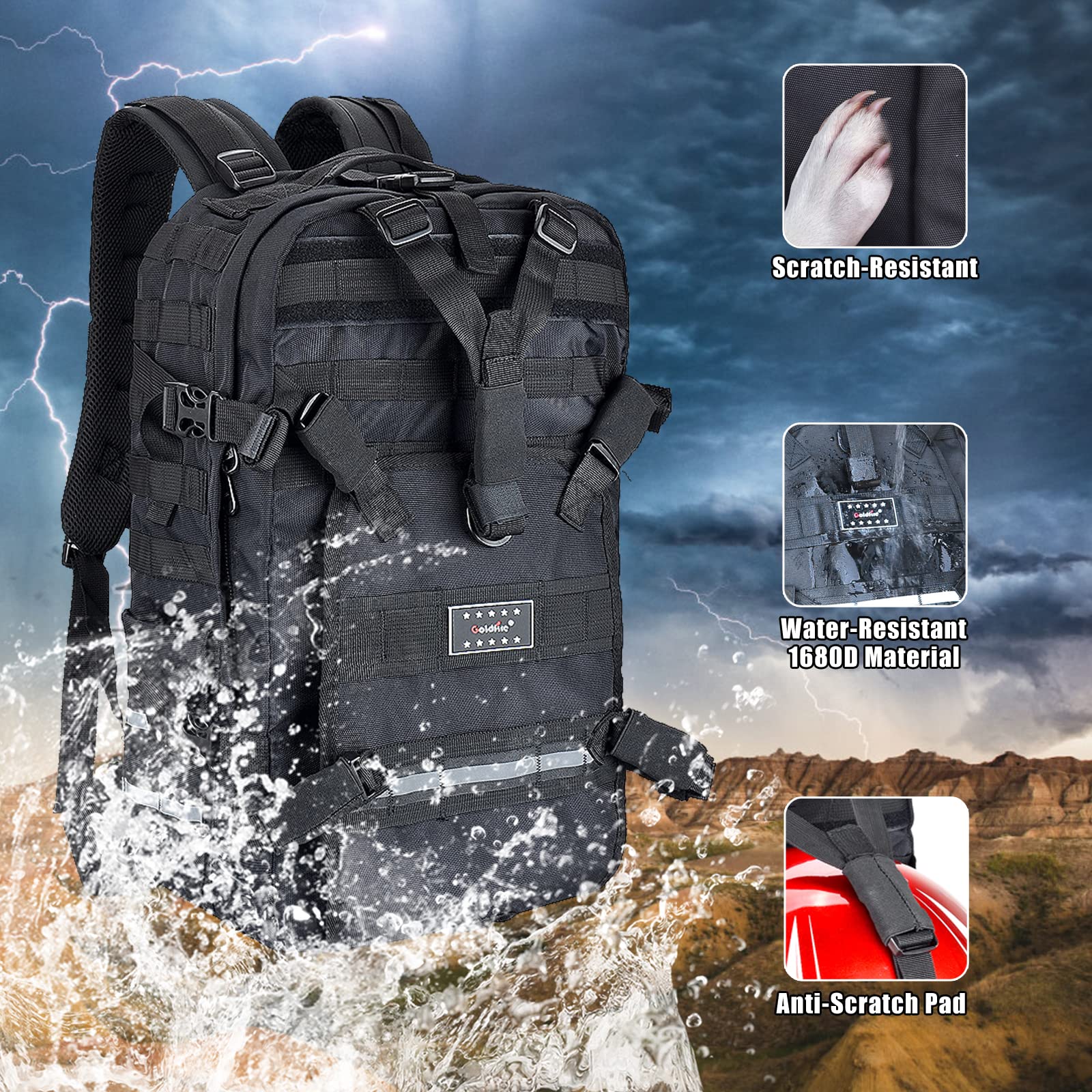Goldfire Motorcycle Helmet Backpack - Large Capacity Tactical Molle Bag for ATV/UTV Riding, Cycling & Military Helmets - Waterproof Hiking & Outdoor Storage Backpack - Perfect for Motorcycle Rides, Tactical Missions & Adventure Travel