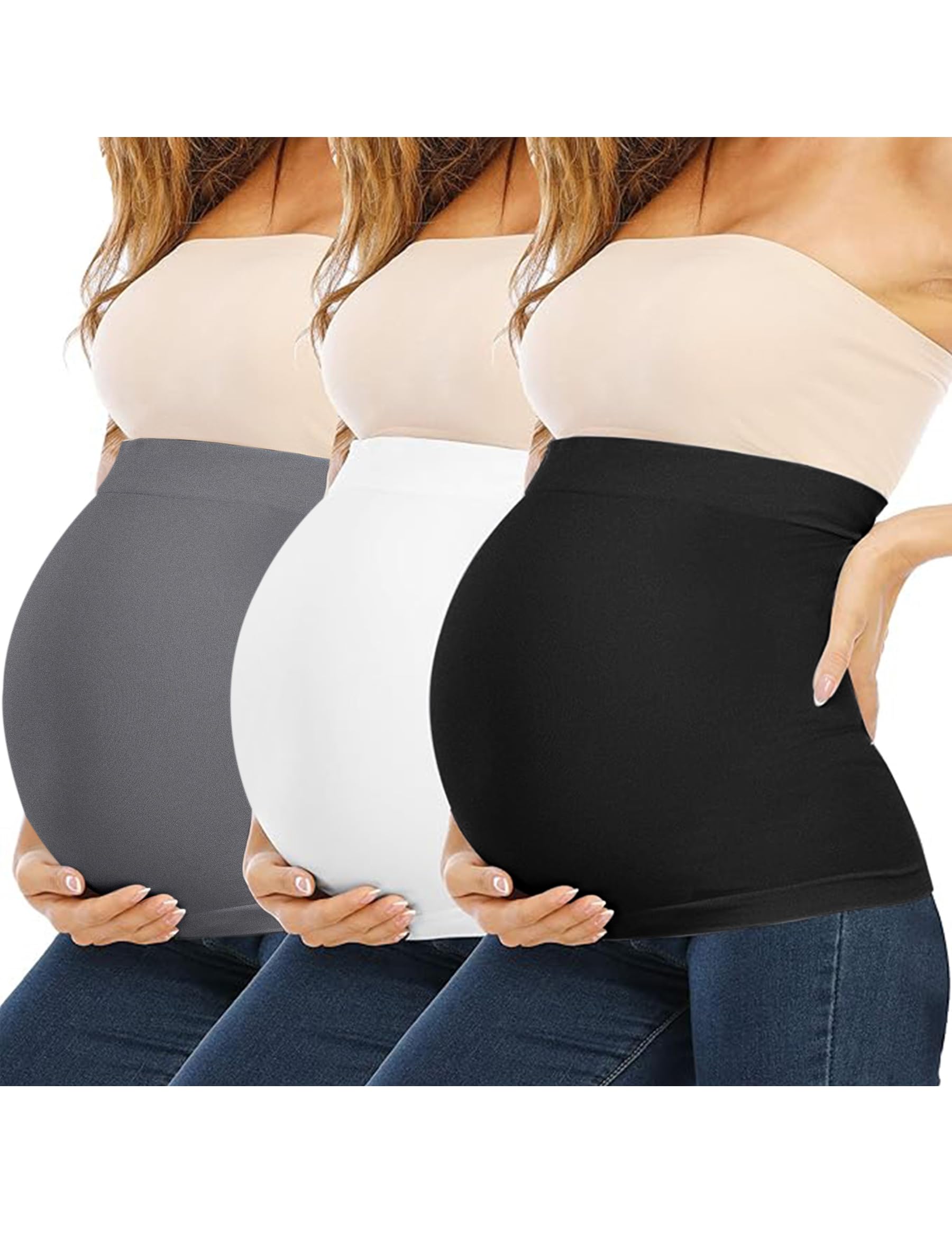 Rheane Maternity Belly Band - Pregnancy Support Belt for Comfort & Back Pain Relief - Adjustable Waistband for Expecting Mothers (Black, White, Dark Grey 3-Pack) - Perfect for Work, Travel & Everyday Wear