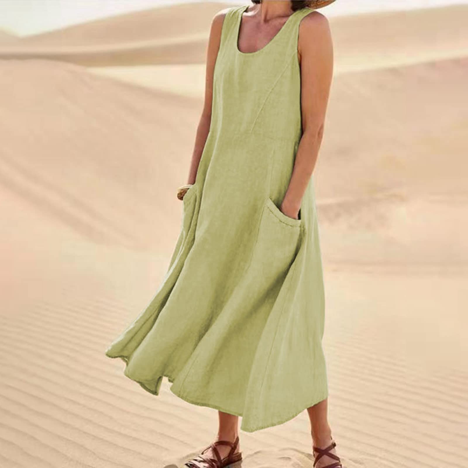 Trendy Women's Sleeveless Casual Dresses with Pockets - Summer Beach Vacation Outfits 2025 | Perfect for Travel, Date Night & Outdoor Activities