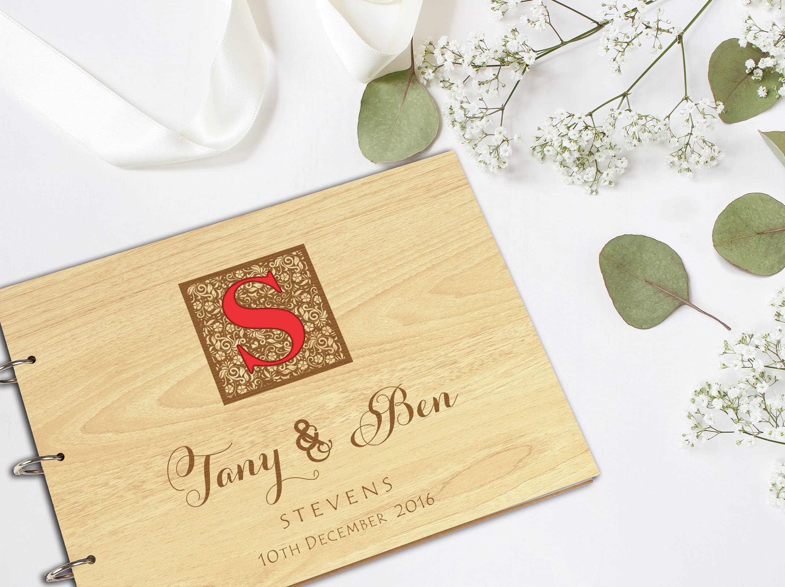 Personalized Laser Engraved Wedding Guest Book with Wooden Cover - Custom Sign-in Registry for Bridal Shower, Anniversary & Reception - Unique Keepsake Scrapbook for Couples (DK)