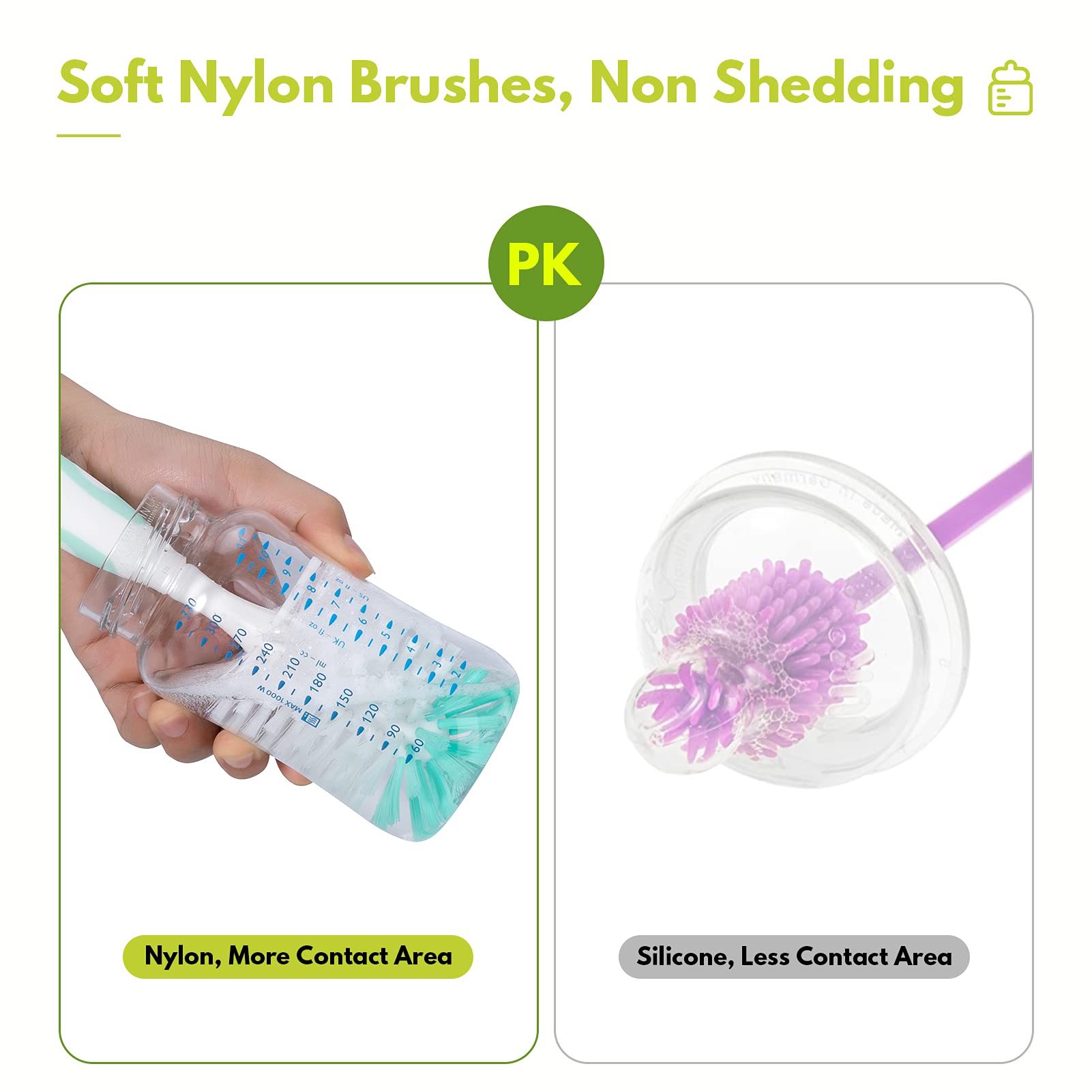 Premium Baby Bottle Cleaning Kit - 2 Nylon Nipple Brushes, 2 Straw Cleaners & Sponge Brush with Suction Cup Base | BPA-Free Bottle Brush Set for Newborns & Infants | Perfect for Breast Pump Parts, Sippy Cups & Baby Feeding Accessories (Pink)