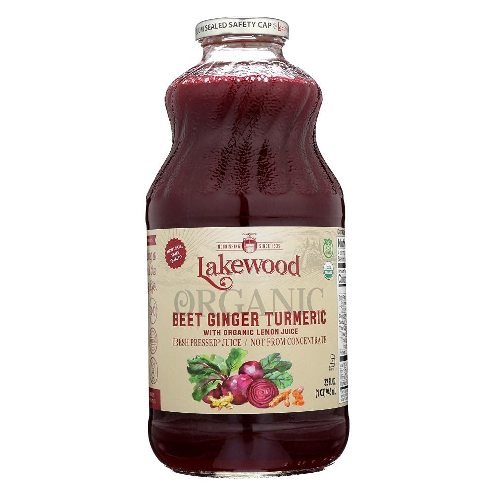 Organic Beet Ginger Turmeric Juice by Lakewood - 32 Fl Oz | Cold-Pressed, Antioxidant-Rich Superfood Drink for Detox & Immunity Boost | Perfect for Morning Cleanses, Post-Workout Recovery & Healthy Lifestyle