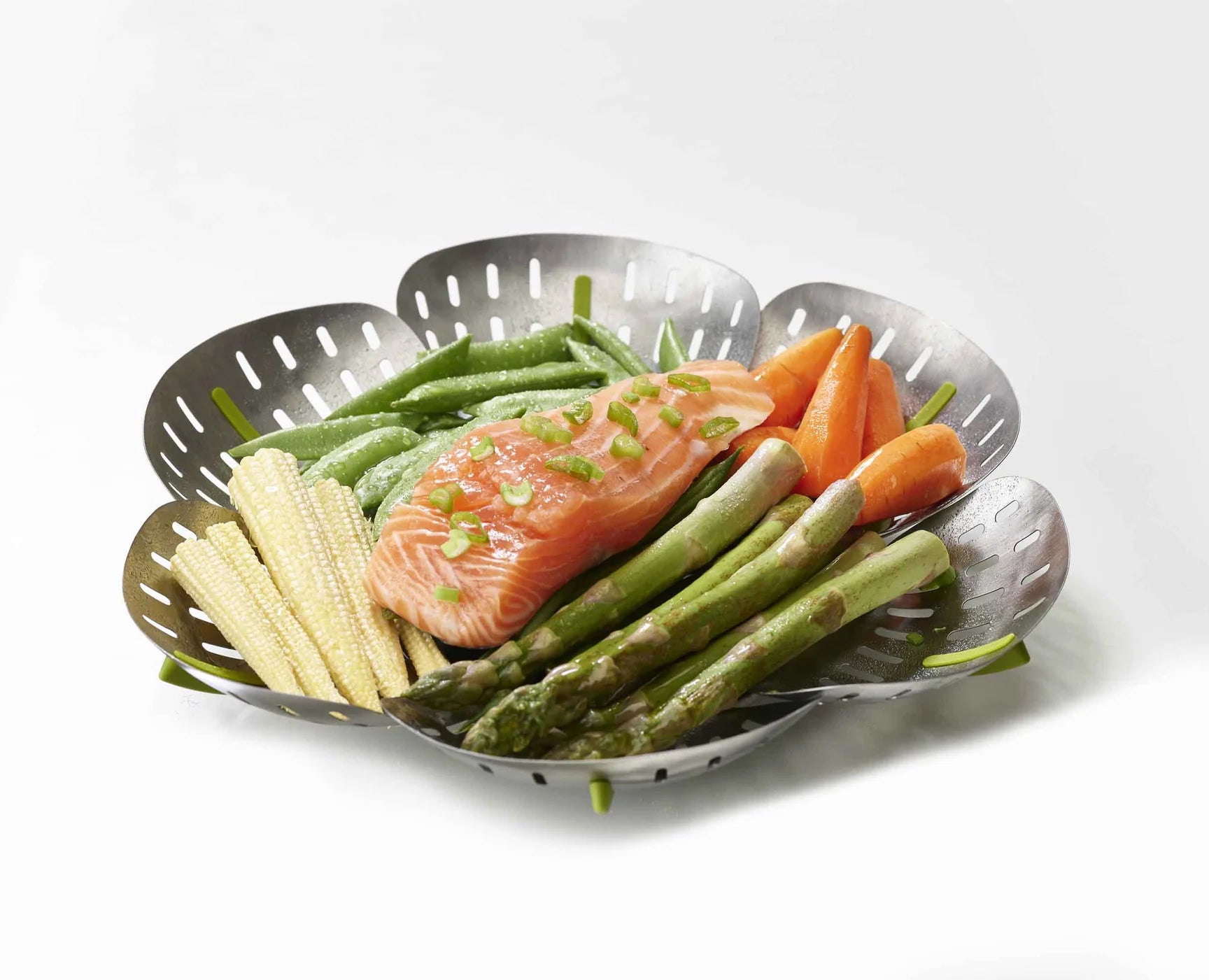 Bloom Folding Steamer Basket for Vegetables & Dumplings - Stainless Steel Collapsible Food Steamer for Healthy Cooking - Perfect for Stovetop, Instant Pot & Microwave Use