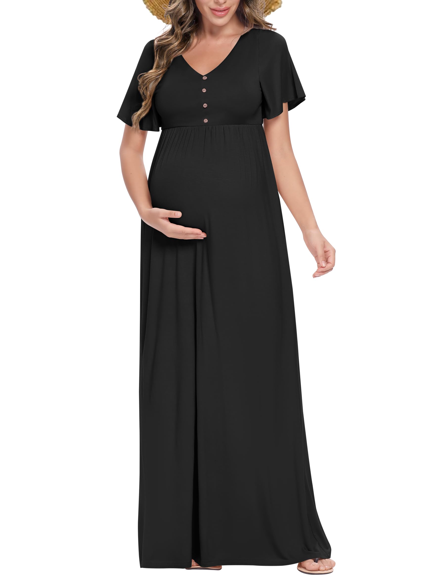 Peauty Summer Maternity Dresses for Women - Flowy Photoshoot & Baby Shower Dress with Decorative Buttons | Comfortable Pregnancy Outfit for Beach, Party & Special Occasions