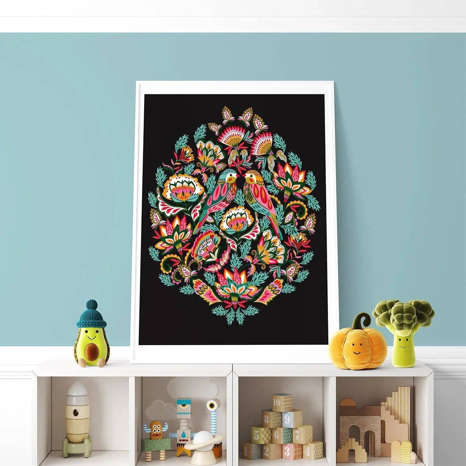 Bejeweled Birds Modern Wall Art Print - Vibrant Home Decor for Living Room, Bedroom & Office - Perfect Gift for Bird Lovers