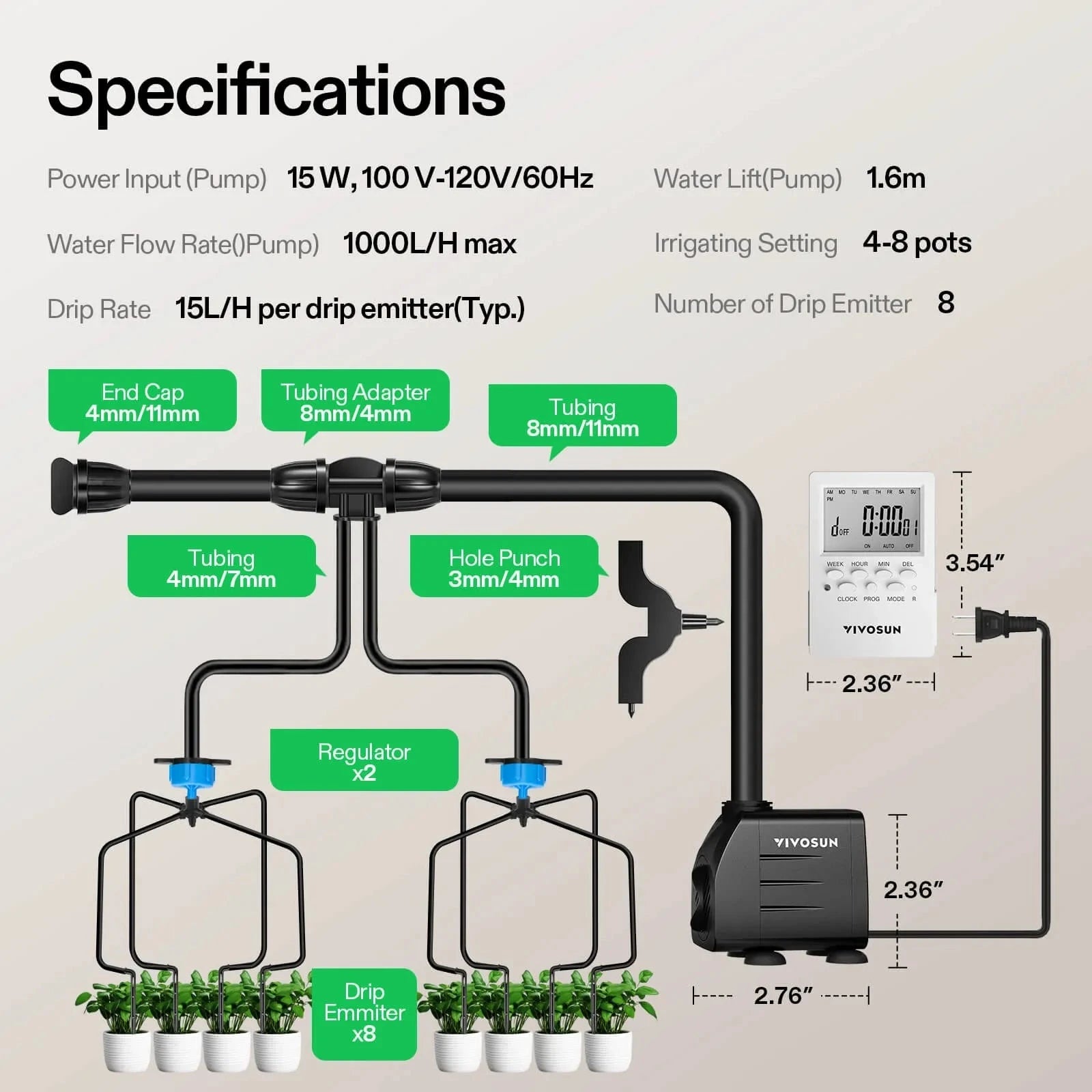 VIVOSUN FlexFeed Automatic Drip Irrigation System Kit - Smart Watering Solution for Indoor Plants, Gardens & Greenhouses | Perfect for Hydroponics, Container Gardening & Raised Beds