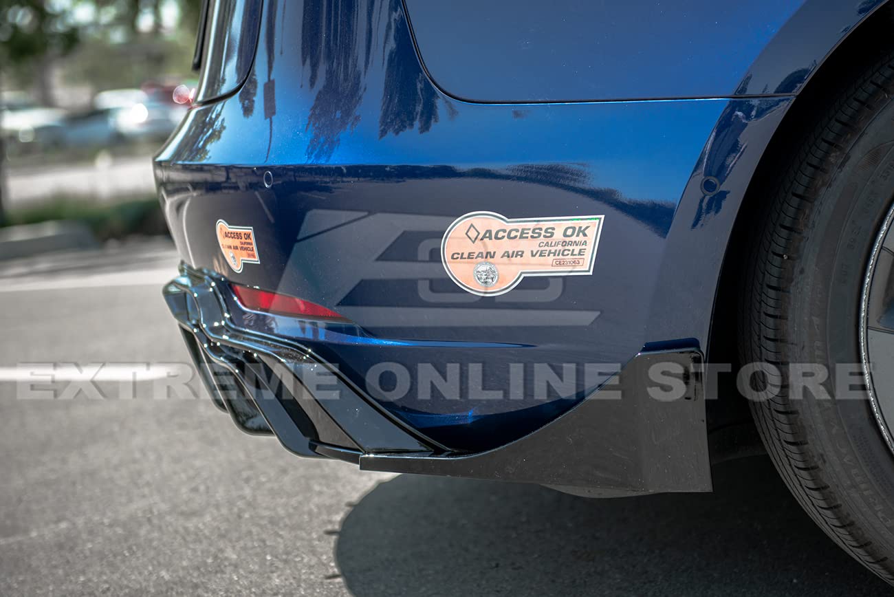 Tesla Model 3 Rear Bumper Diffuser (2017-2023) - Performance Track Style ABS Plastic Glossy Black with Side Splitter Apron Pair | Perfect for Car Upgrades & Street Racing Style Enhancement