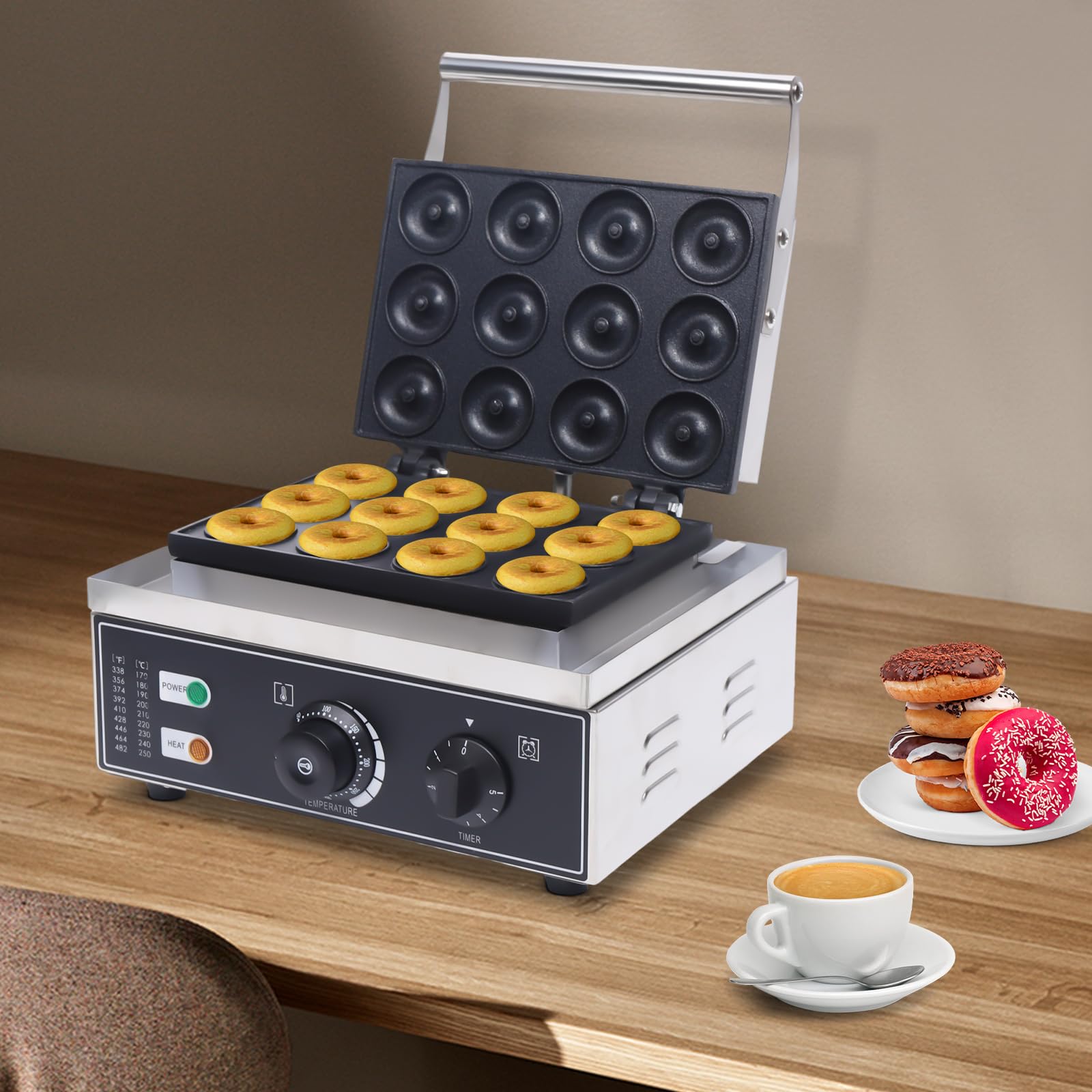 Commercial Doughnut Maker Machine - 12-Compartment Double-Sided Donut Baking Pan - 1550W 110V Stainless Steel & Aluminum - Silver Modern Style - Perfect for Bakeries, Cafes, and Home Baking