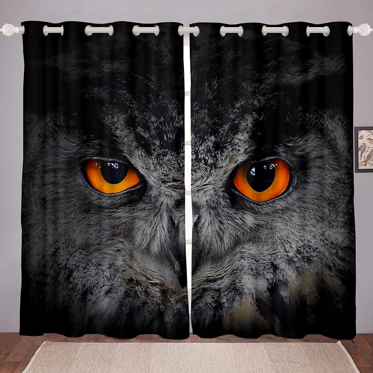 Feelyou 3D Owl Printed Window Curtains - 42 x 63 Inch Microfiber Animal Themed Drapes for Kids Room, Bird Decor, Wildlife Style (2 Panels) - Perfect for Nursery, Bedroom, Playroom & Children's Room Decor