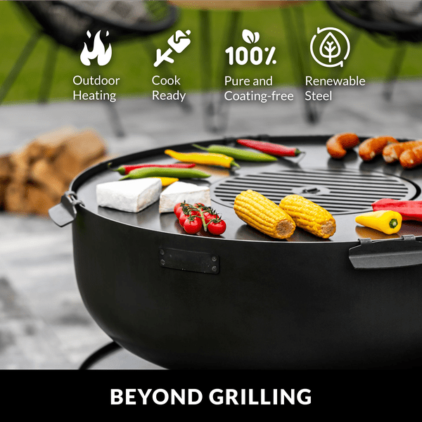 Viking 32 Inch XXL Outdoor Fire Pit with Removable Grill Plate & Weatherproof Cover - Perfect for Backyard Camping, BBQ Parties & Patio Gatherings