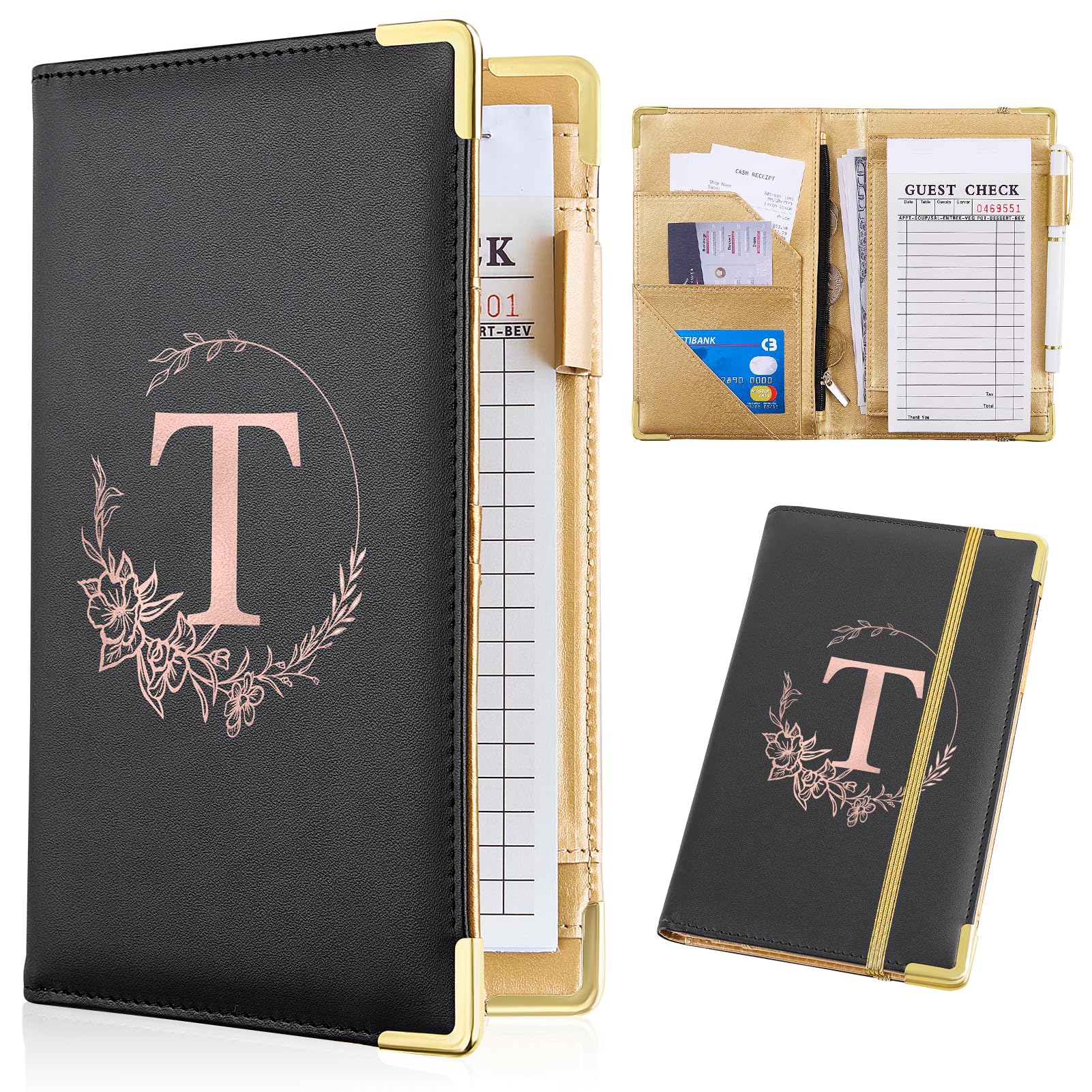 Professional PU Leather Server Book for Waitresses - Alphabet Waitress Book with Zipper Pocket, Cute Waiter Book Fits Server Apron, Personalized Waitress Accessories - Perfect for Restaurant Servers, Hostesses & Food Service Professionals