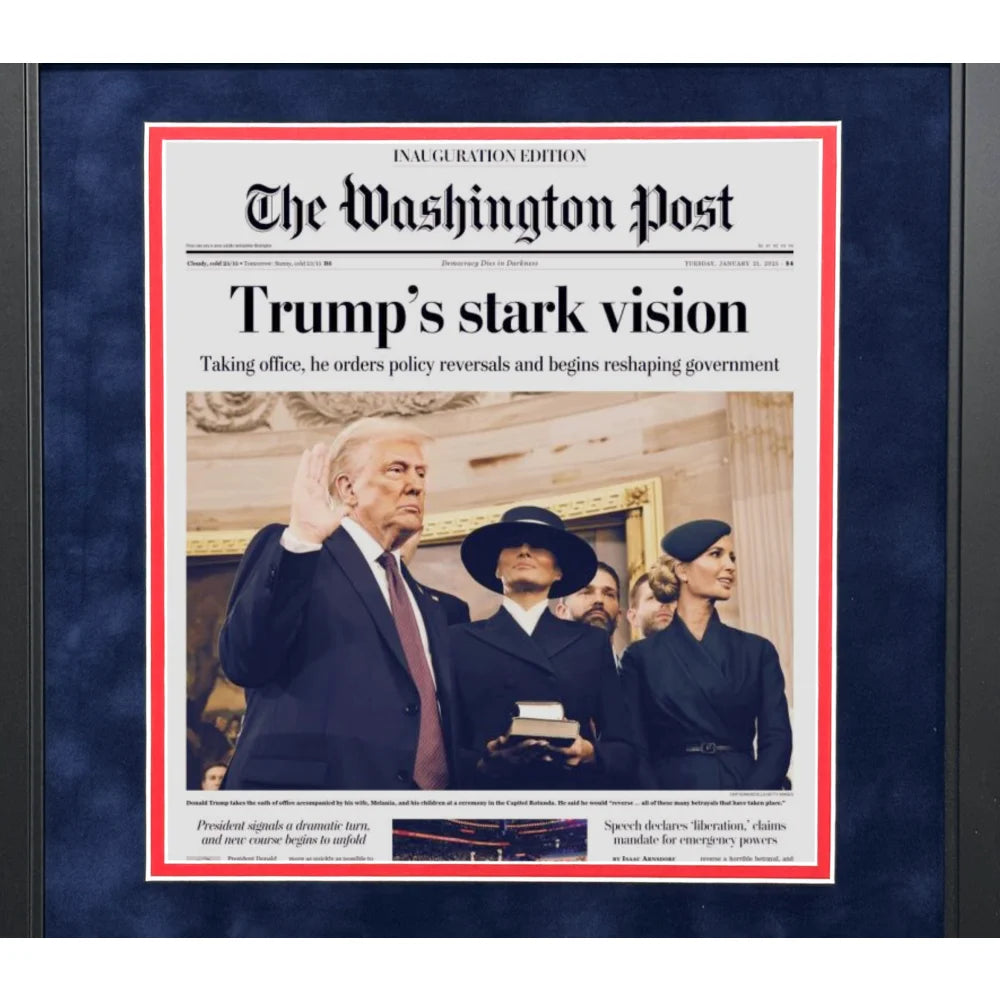 Donald Trump 2025 Presidential Inauguration Commemorative Framed Newspaper - Authentic Washington Post Collectible Edition - Perfect for Political Memorabilia Collections & Home Office Decor