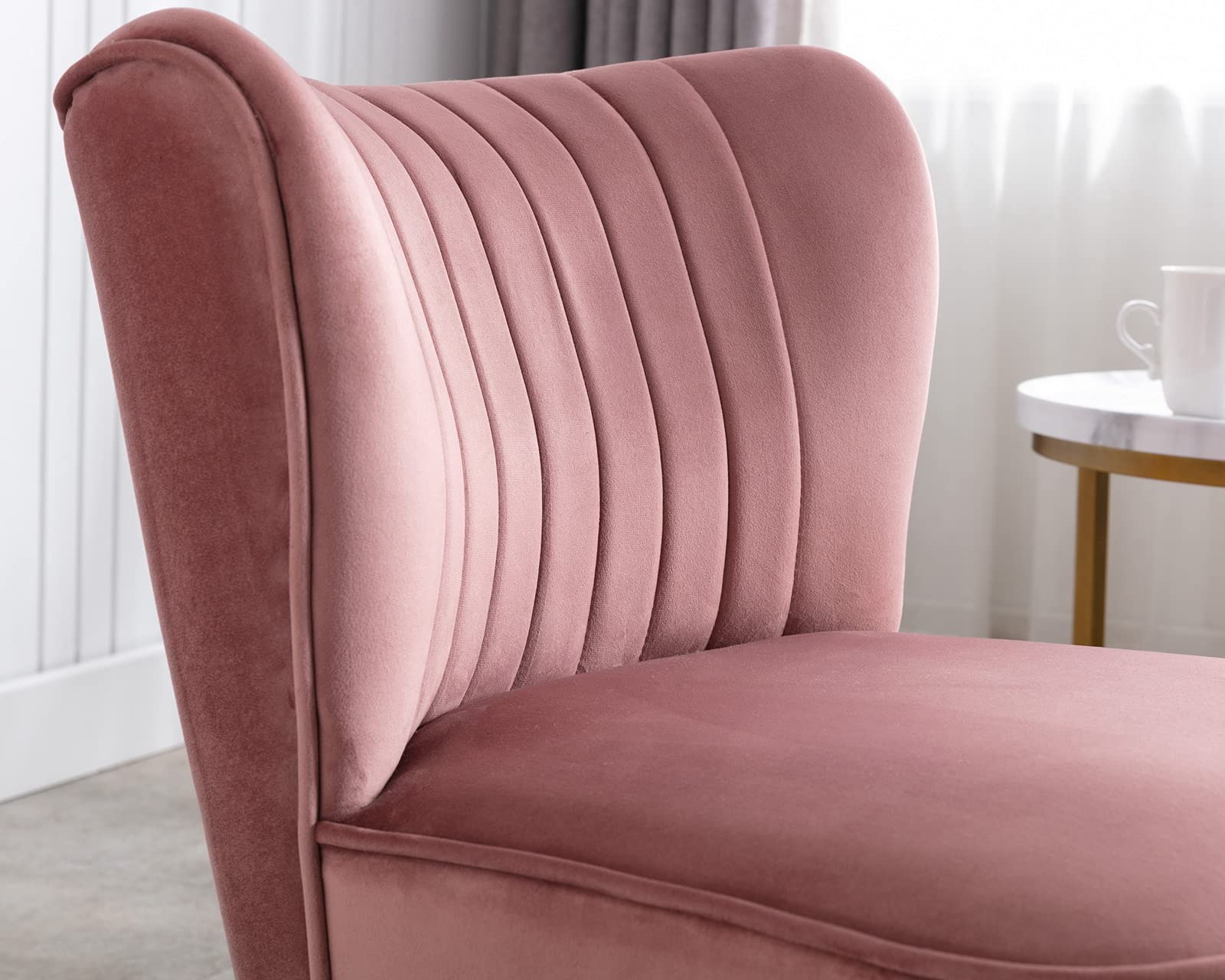 CIMOTA Velvet Accent Chairs Set of 2 - Modern Armless Slipper Chairs with Golden Legs, Wingback Design for Living Room, Bedroom & Office - Soft Pink Upholstered Lounge Seating for Reading Nook, Guest Room or Cozy Corner