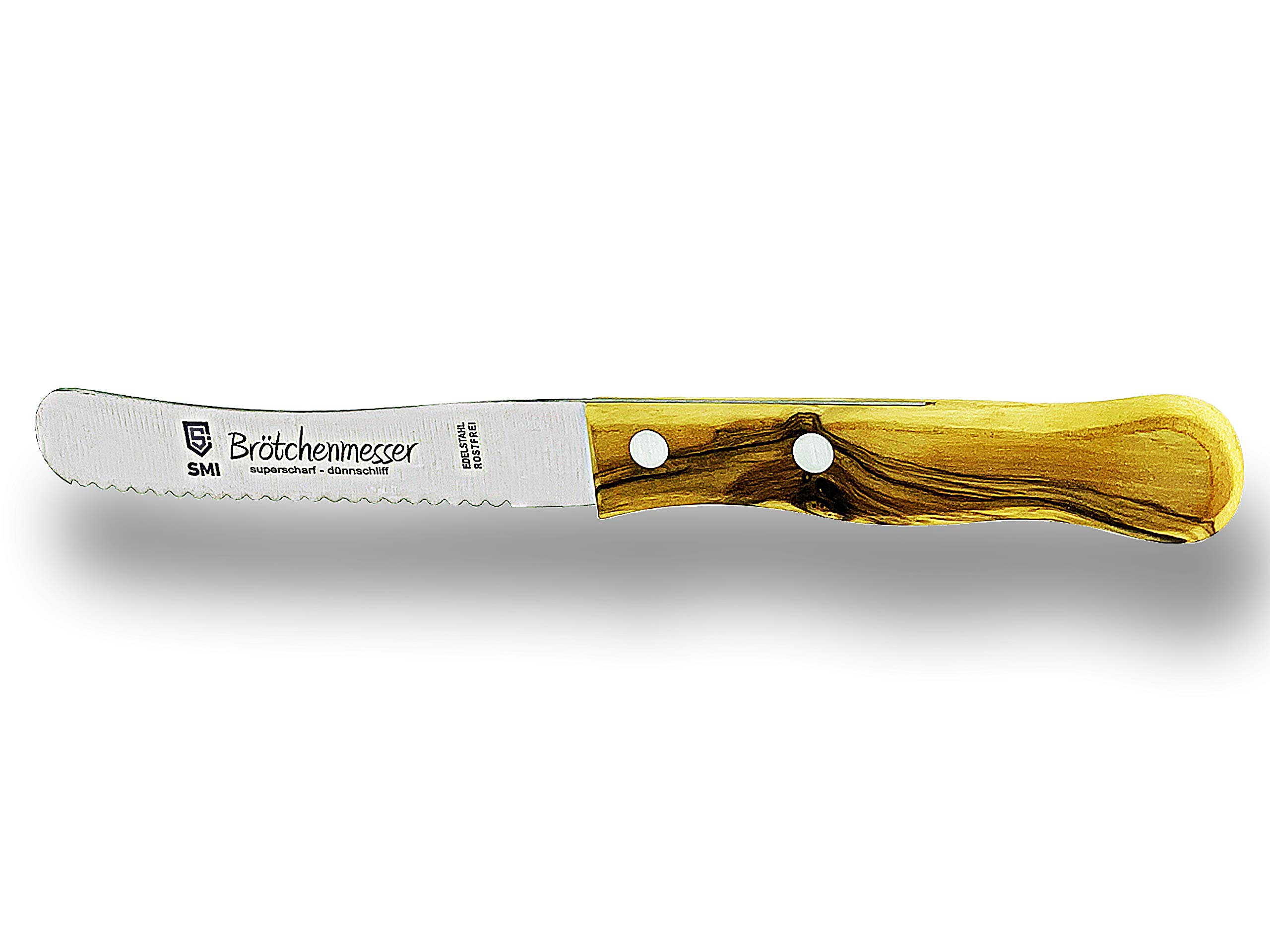 11.3cm Serrated Bread Knife with Olive Wood Handle - Wide Blade Butter Spreader & Table Knife for Slicing Bread, Cheese & Fruits - Hand Wash Only