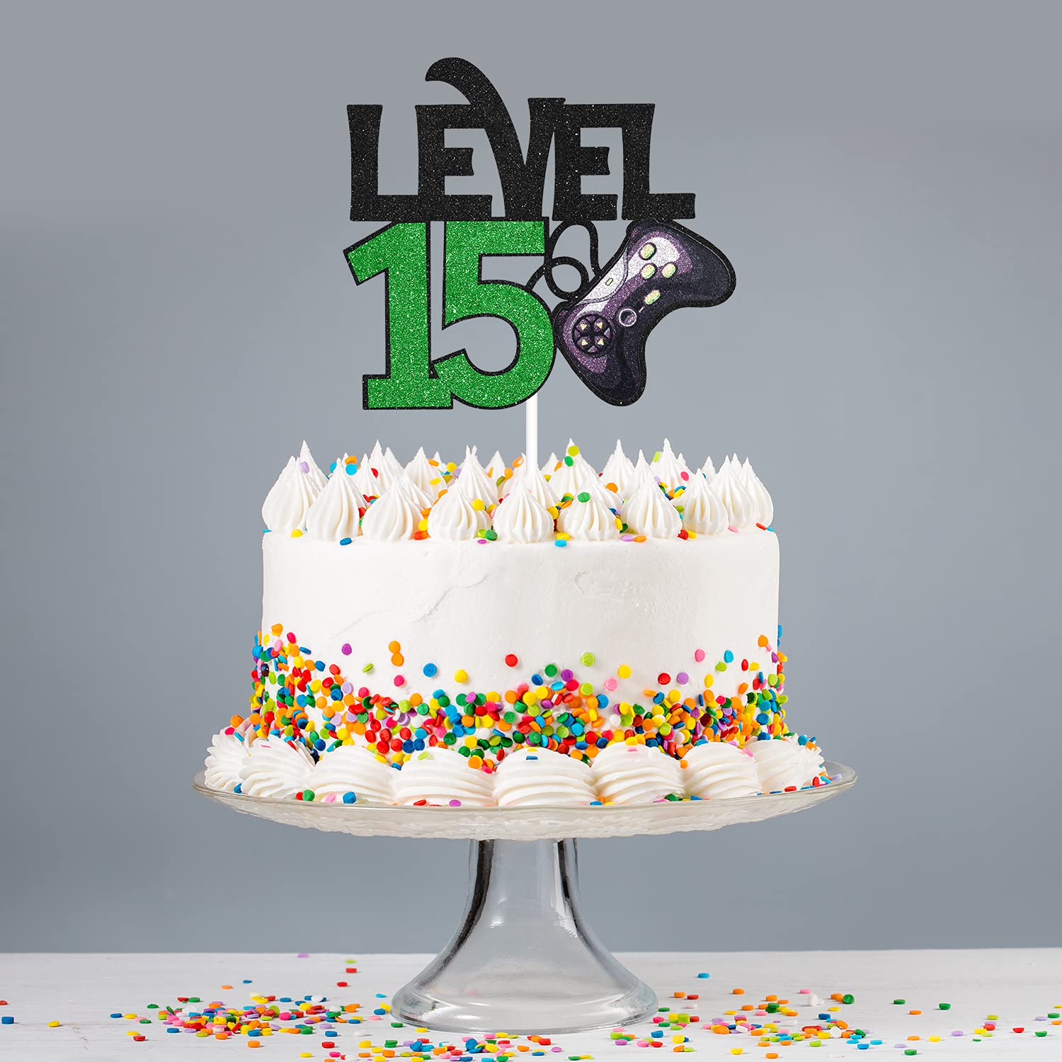 Level 15 Game Birthday Cake Topper - Video Game Themed 15th Birthday Party Supplies for Boys - Level Up Gaming Party Decorations - Perfect for Cake Decorating, Gaming Theme Parties & Teen Birthday Celebrations