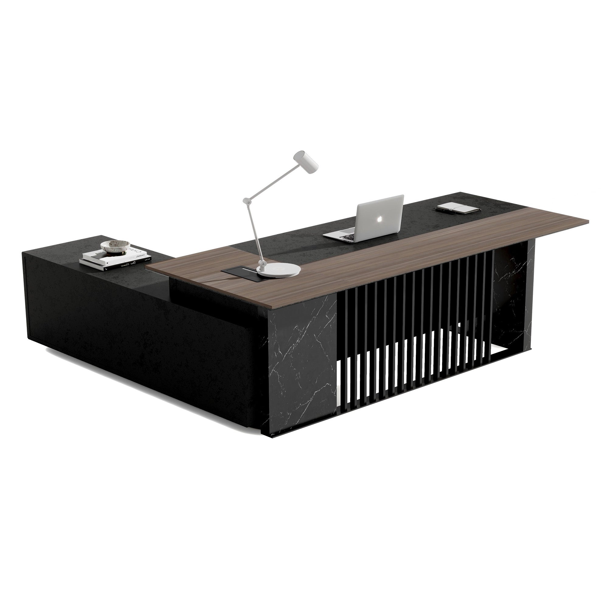 Premium MADEIRA Executive Desk 220cm with Right Return in Hazelnut & Black Concrete - Perfect for Home Office and Corporate Workspaces