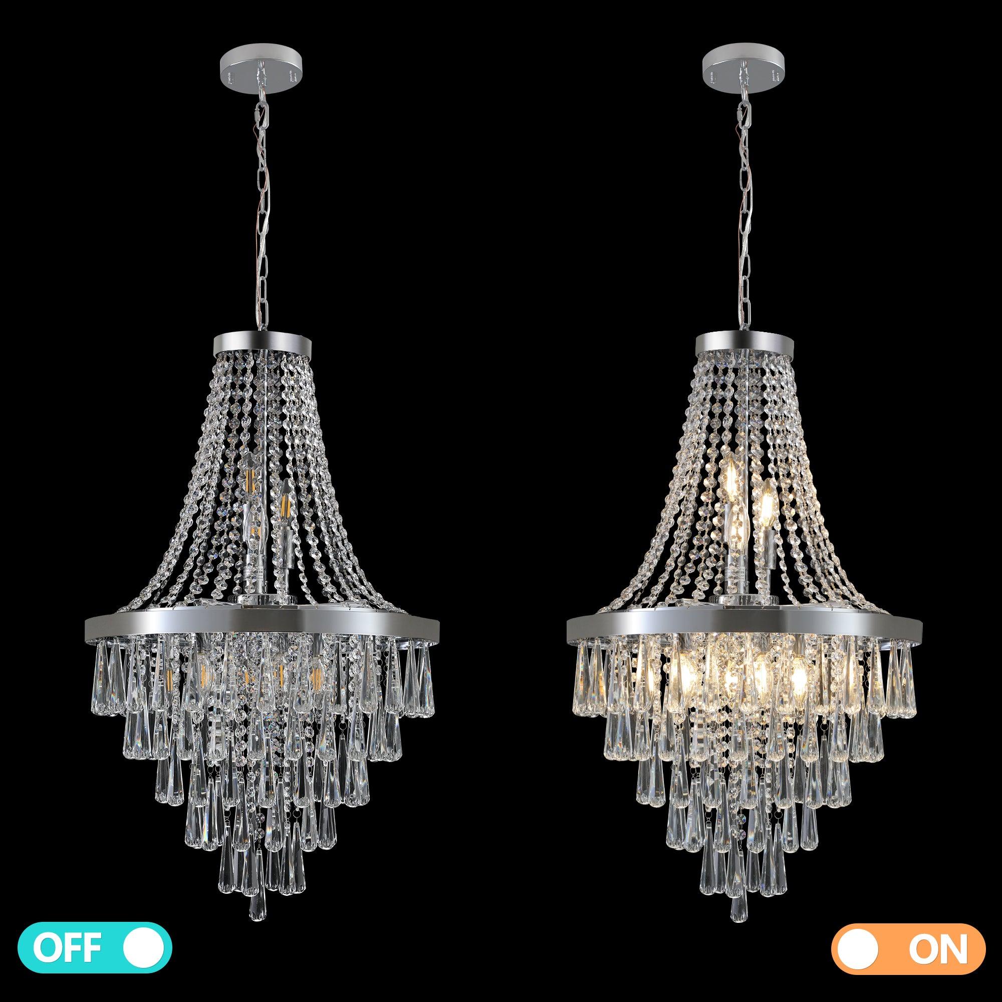 Modern Crystal Chandeliers in Chromium Finish - Large Luxury Ceiling Light Fixture for Dining Room, Living Room & Foyer Lighting