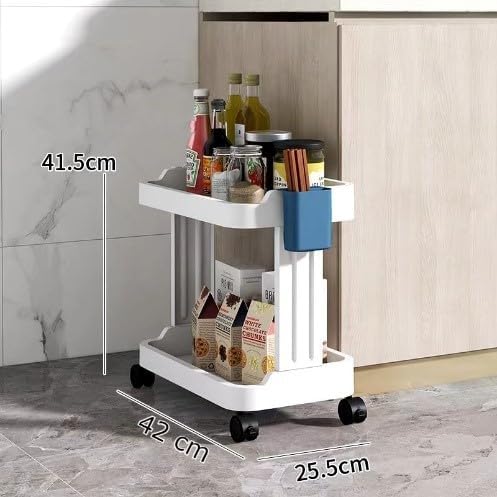 Praxon 2/3 Layer Slim Plastic Folding Storage Organizer with Wheels | Space-Saving Slide-Out Kitchen Trolley Shelf for Pantry, Bathroom & Closet Organization (2-Tier, White) - Perfect for Small Spaces, Under Sink Storage & Cabinet Organization