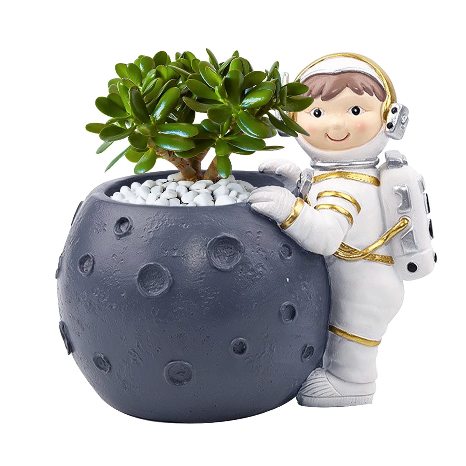 Jolincc Cute Astronaut Cartoon Succulent Planter Set - Metal Desktop Decor for Home, Office & Garden - Multicolor Mini Flower Pot for Succulents, Air Plants & Small Plants - Unique Gift Idea for Plant Lovers