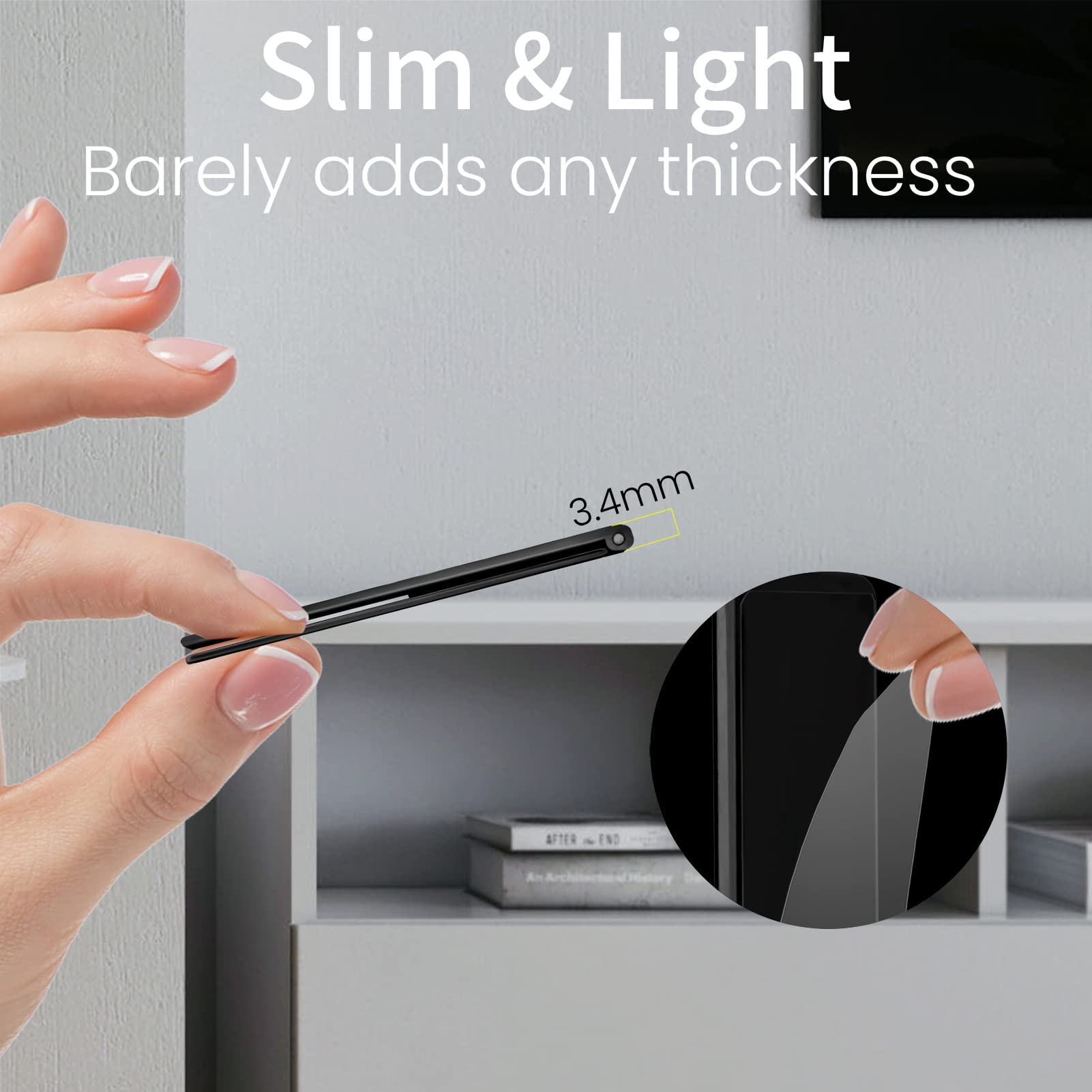 Foldable Mini Phone Kickstand - Portable Invisible Metal Phone Stand Holder for Desk, Compatible with iPhone Samsung & All Smartphones (Black) - Perfect for Watching Videos, Video Calls & Hands-Free Use