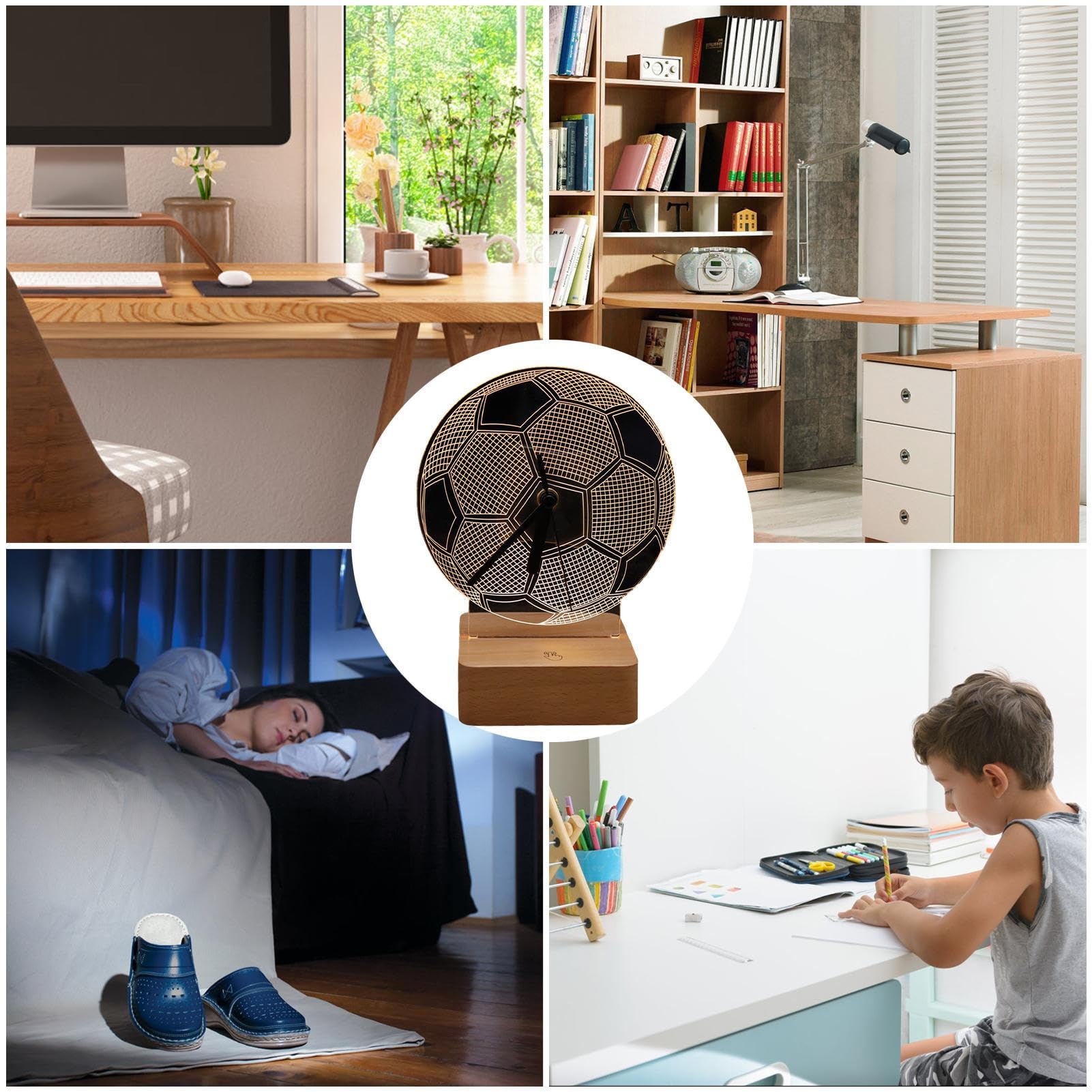 Soccer Desk Lamp with Wooden Base - Touch Control Acrylic Football Night Light for Boys Room Decor - Perfect Gift for Soccer Fans, Bedroom, Study & Game Room Lighting