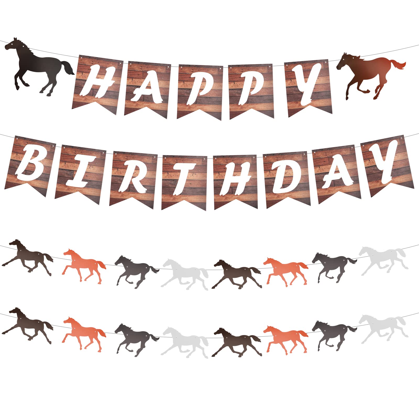 Gukasxi Horse Birthday Party Decorations - 12ft Paper Horse Garland Banner & Happy Birthday Sign for Kids' Room Decor, Horse Racing Theme Party Supplies | Perfect for Birthday Celebrations, Baby Showers & Equestrian Events