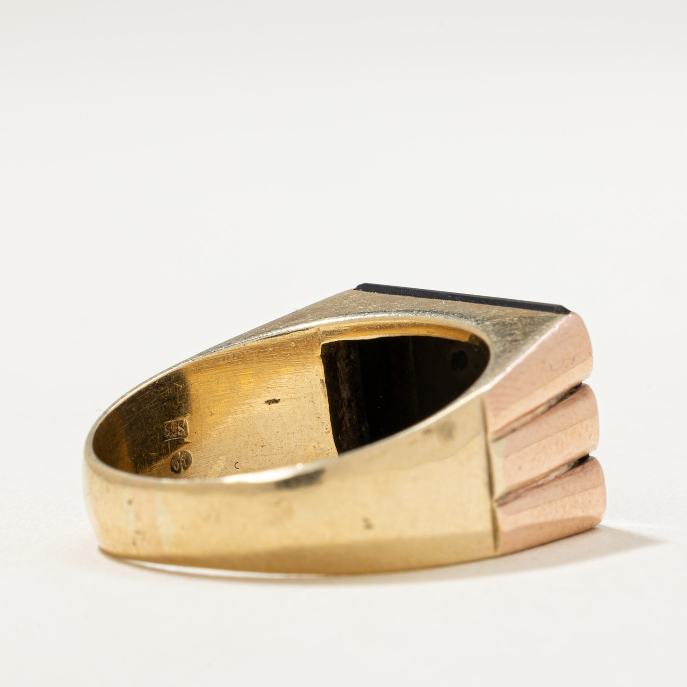 14K Gold Onyx Grooved Signet Ring for Men - 3.00 Carat Black Onyx Stone - Size 10.25 - Luxury Statement Jewelry for Weddings, Gifts & Formal Occasions