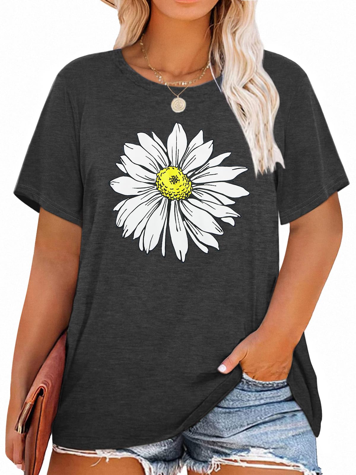 HDLTE Women's Plus Size Casual Short Sleeve Graphic Tee Shirts - Oversized Comfort Fit Tops for Everyday Wear, Lounge & Street Style