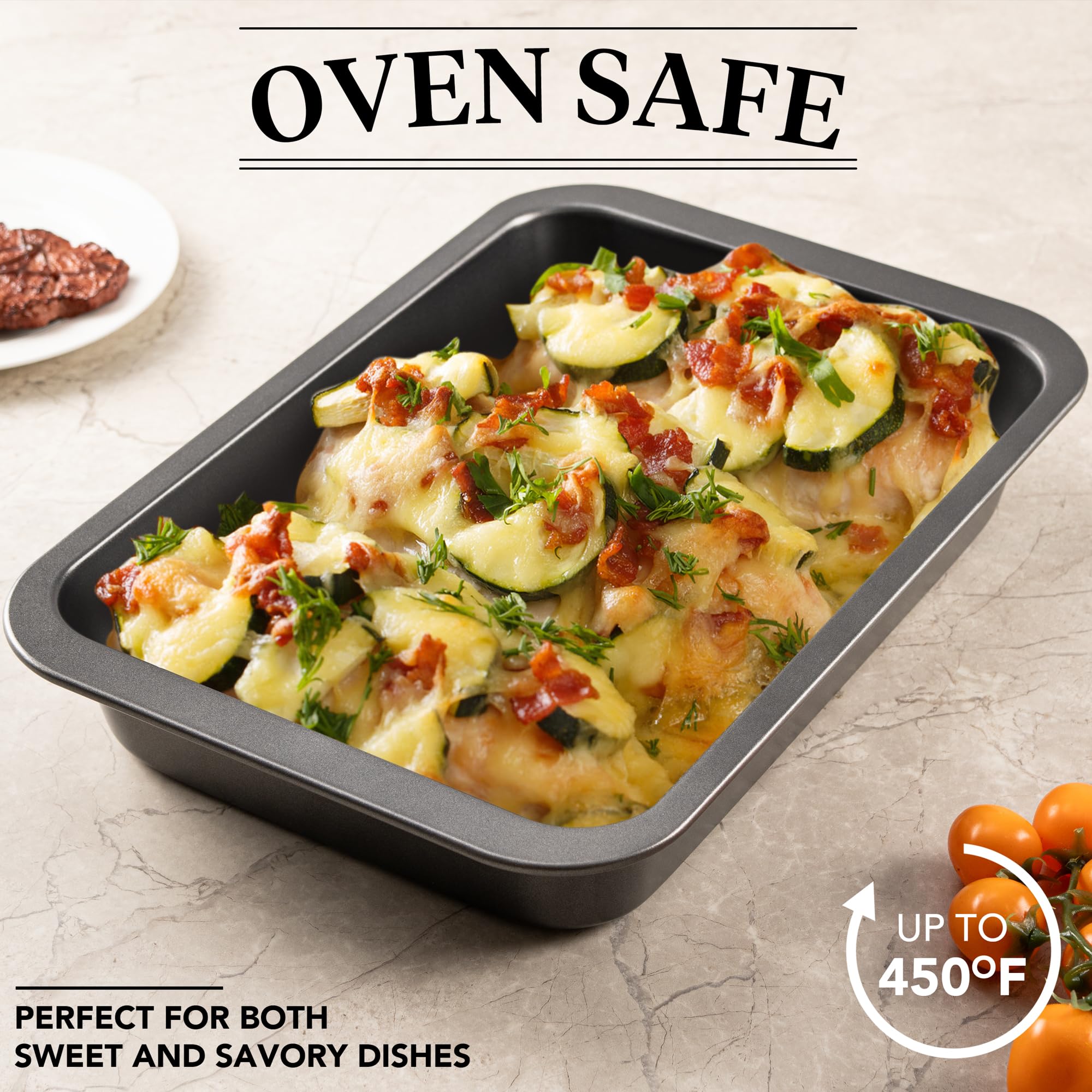 Nonstick Rectangle Cake Pan - Heavy Duty Baking Dish for Cakes, Bread, Brownies & Lasagna with Diamond Texture & Wide Handles - Perfect for Home Baking, Parties & Holiday Cooking