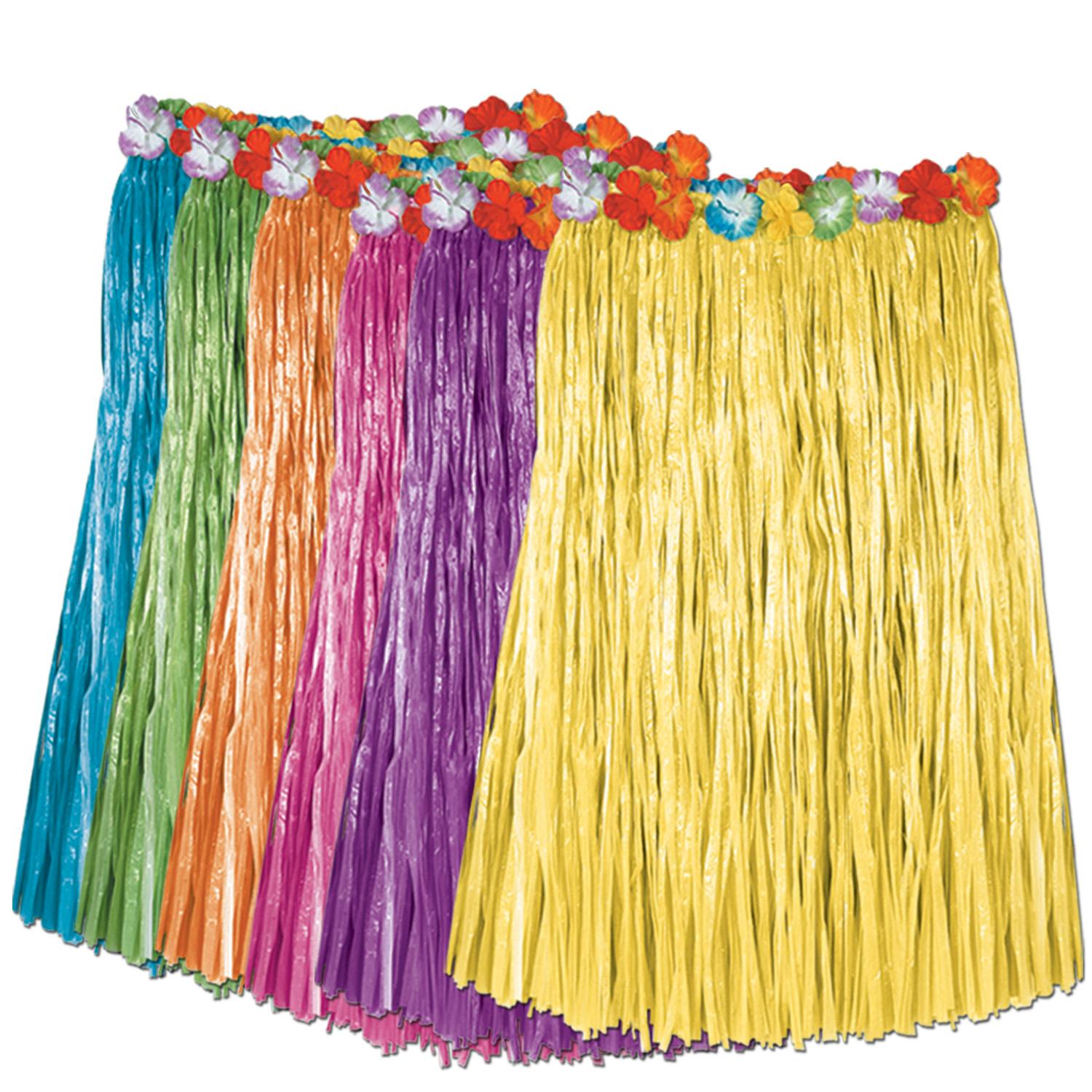 12 Pack Beistle Luau Party Hula Skirts for Kids - Tropical Artificial Grass Skirts for Hawaiian Theme Party, Halloween Costume & Summer Beach Events