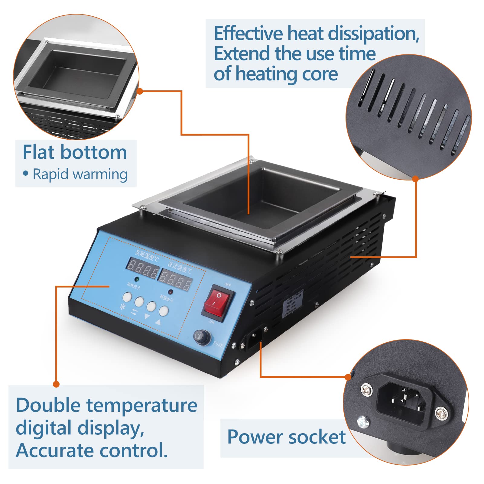 Lead-Free Titanium Solder Pot with Double Digital Display - 5.7kg Capacity, 1000W, 30~600°C for Welding and Soldering - Perfect for Electronics Repair, Jewelry Making, and DIY Projects