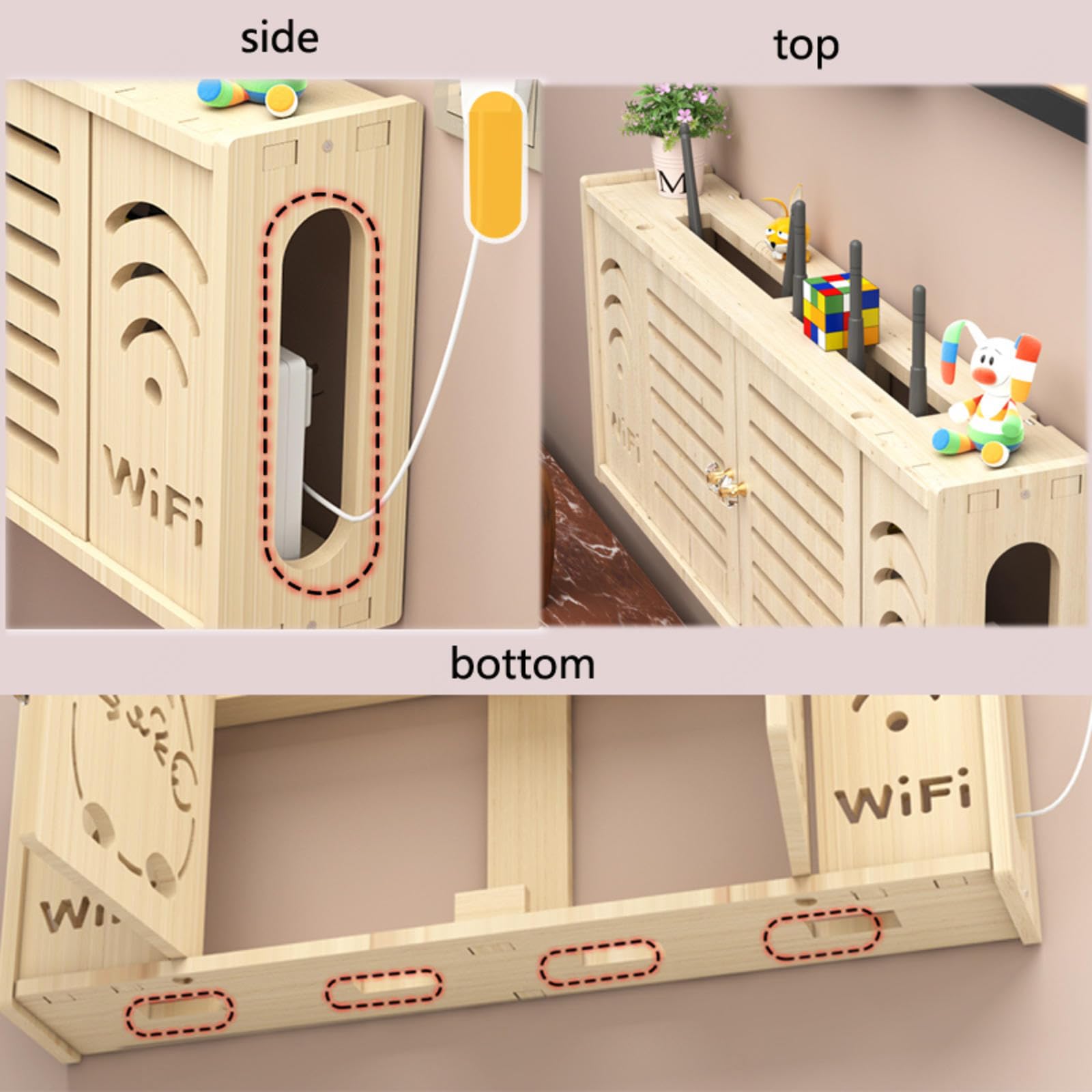 WiFi Router Hidden Box - Wall Mounted Storage Rack for Routers & Modems (A-71x28cm) - Perfect for Home, Office & Entertainment Center Cable Management