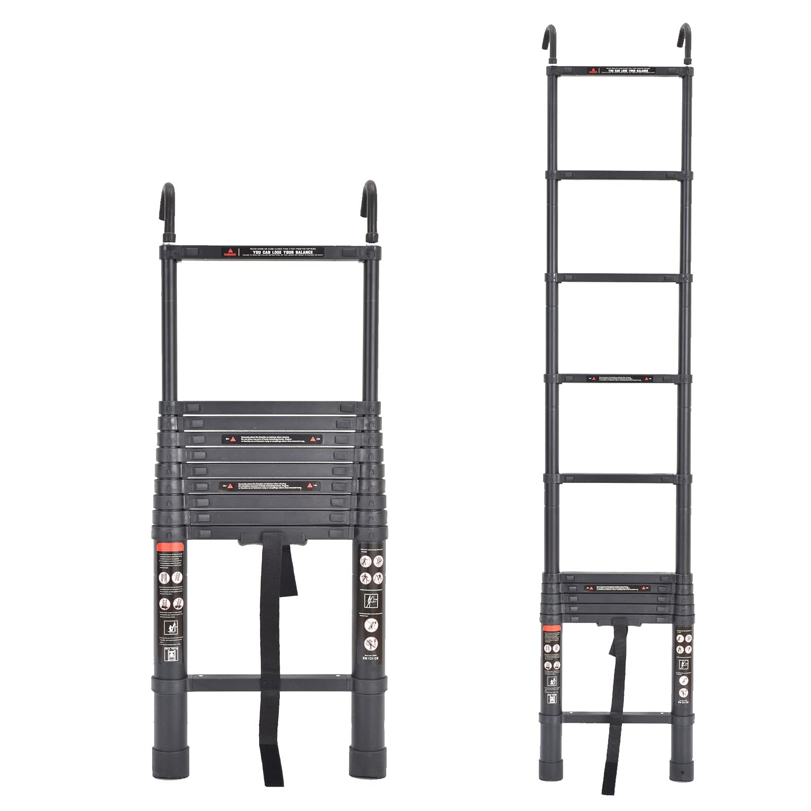 10.5FT Aluminum Telescoping Extension Ladder - Heavy Duty 330lb Capacity, Portable Folding Ladder with Detachable Hooks & Anti-Slip Rubber Feet (EN131 Certified) - Perfect for Home Repairs, Roofing, Painting and Construction Work