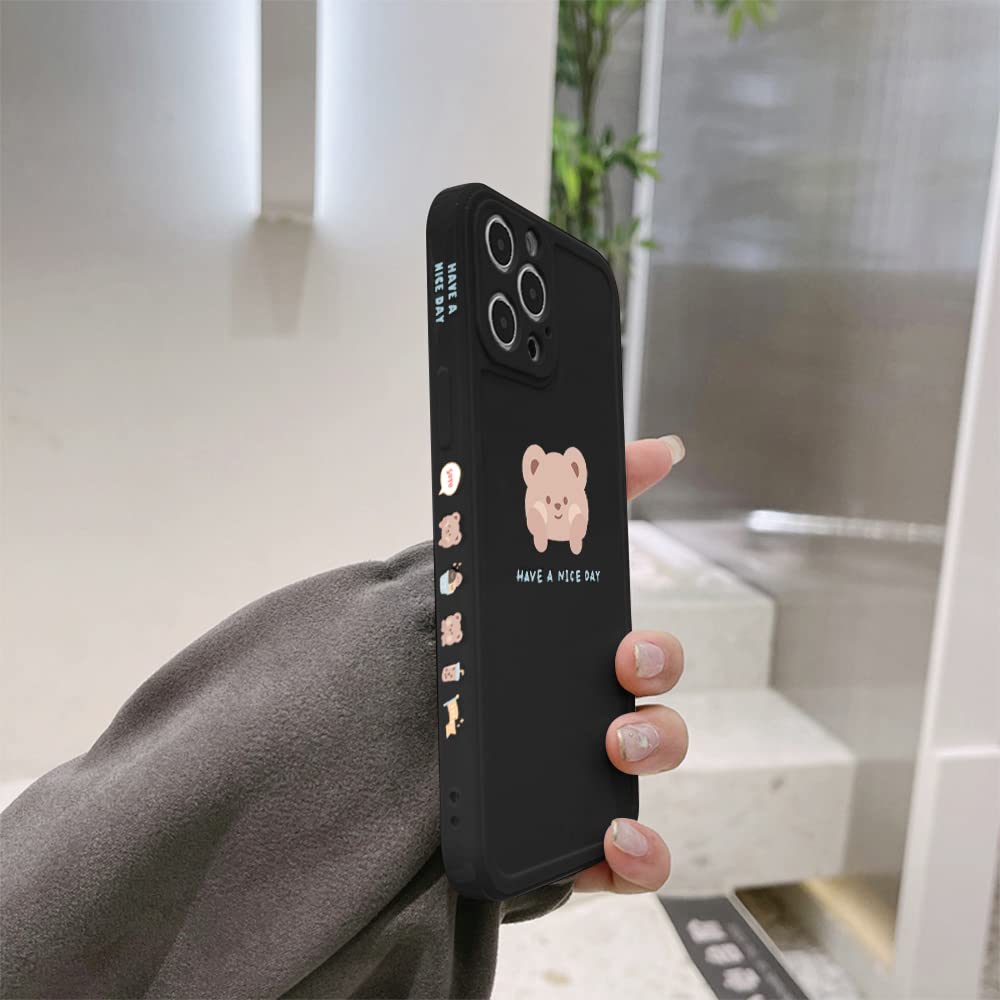 Ownest Cute Brown Bear Painted iPhone 13 Pro Max Case - Slim Soft Flexible TPU Rubber Protective Cover with Fashionable Cheek Design for Women & Girls | Perfect for Everyday Use, School & Work Accessories