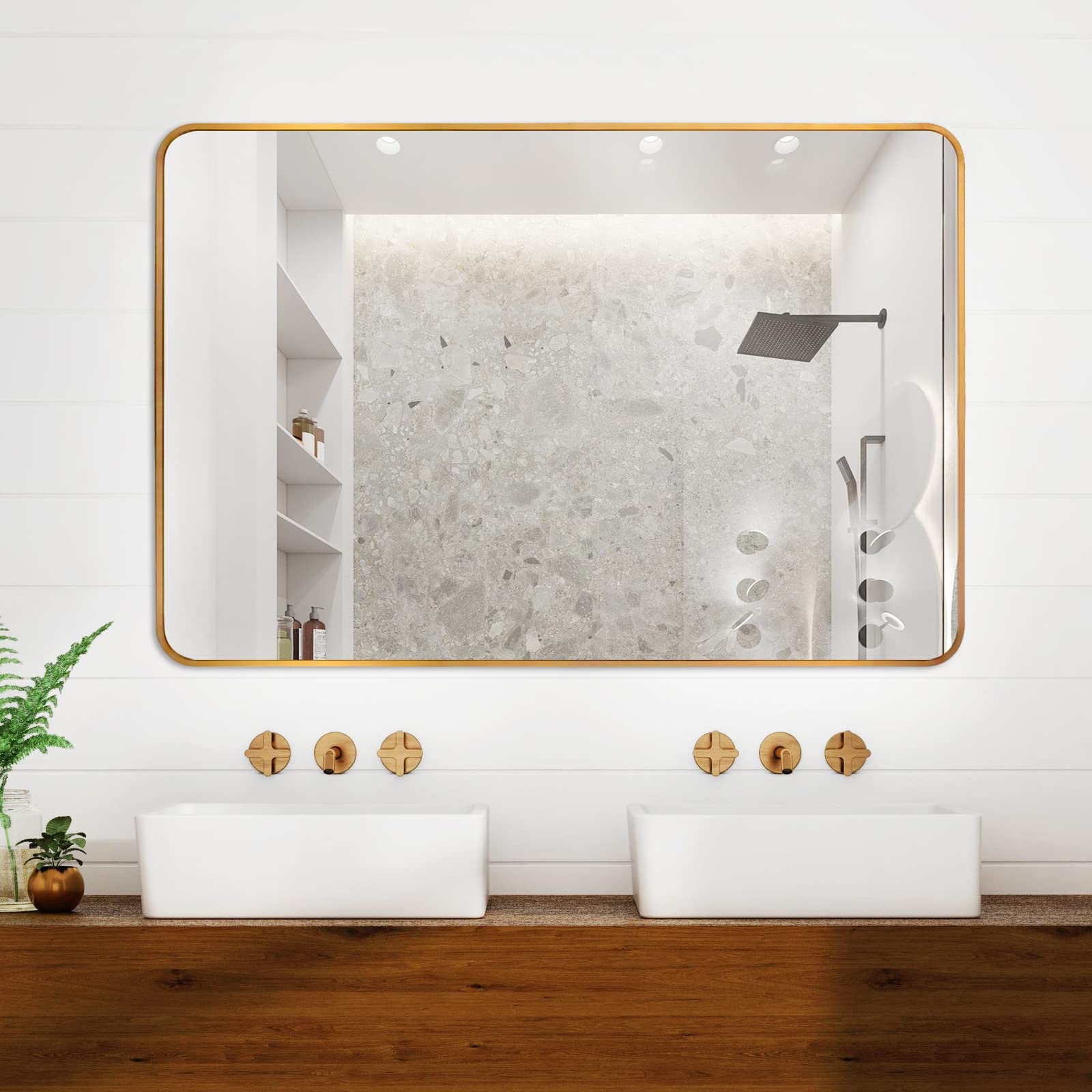 Vintage Gold Wall Mirror 30x40 Inches - Large Rectangular Bathroom Decor Mirror with Metal Frame, Vertical or Horizontal Mounting for Living Room, Bedroom & Entryway Decor
