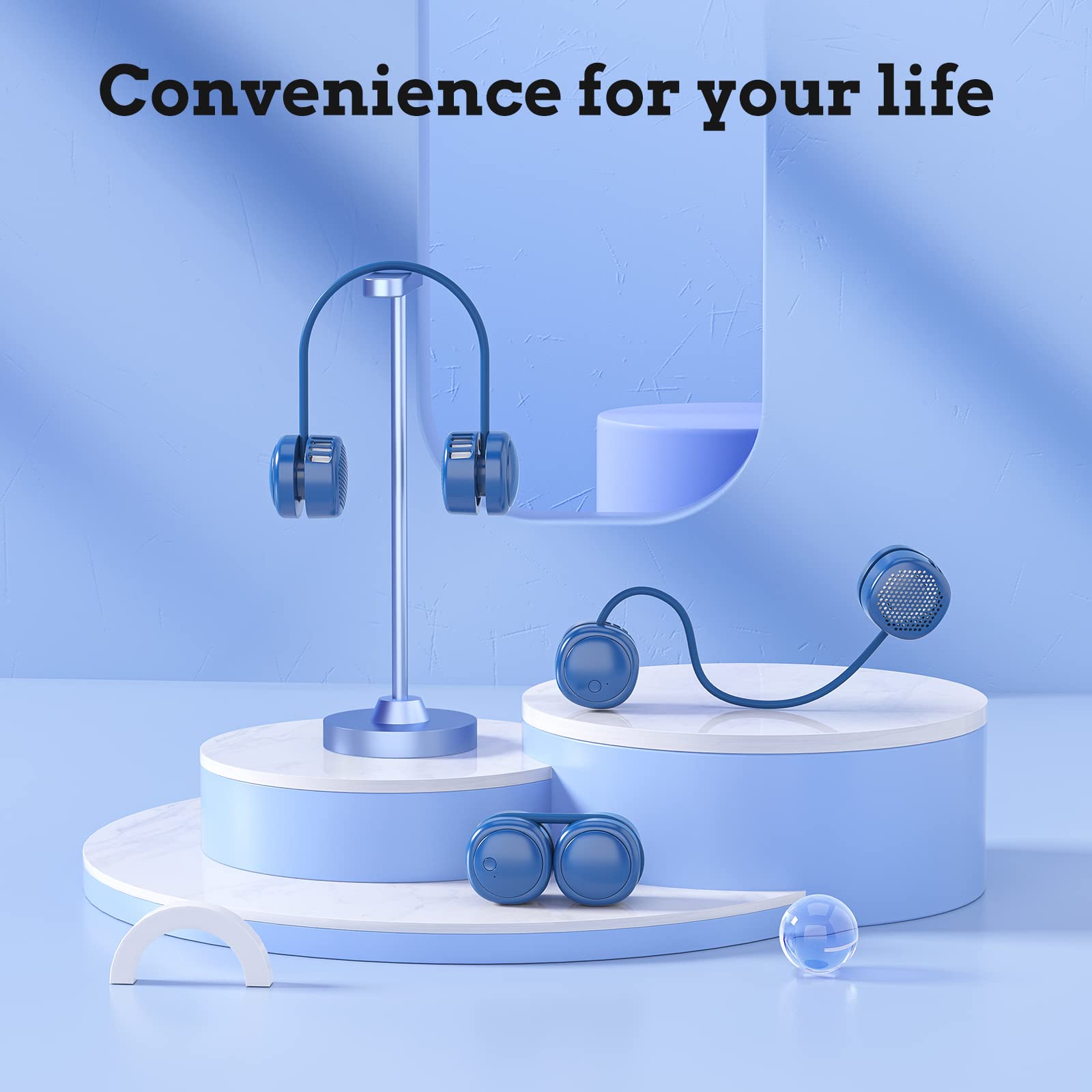 Portable Neck Fan with 1600mAh Battery - Hands Free Bladeless Wearable Personal Fan for Men & Women - 360° Adjustable, 3 Speed Settings, Rechargeable - Perfect for Outdoor, Office, Gym, Travel & Summer Cooling (Blue)
