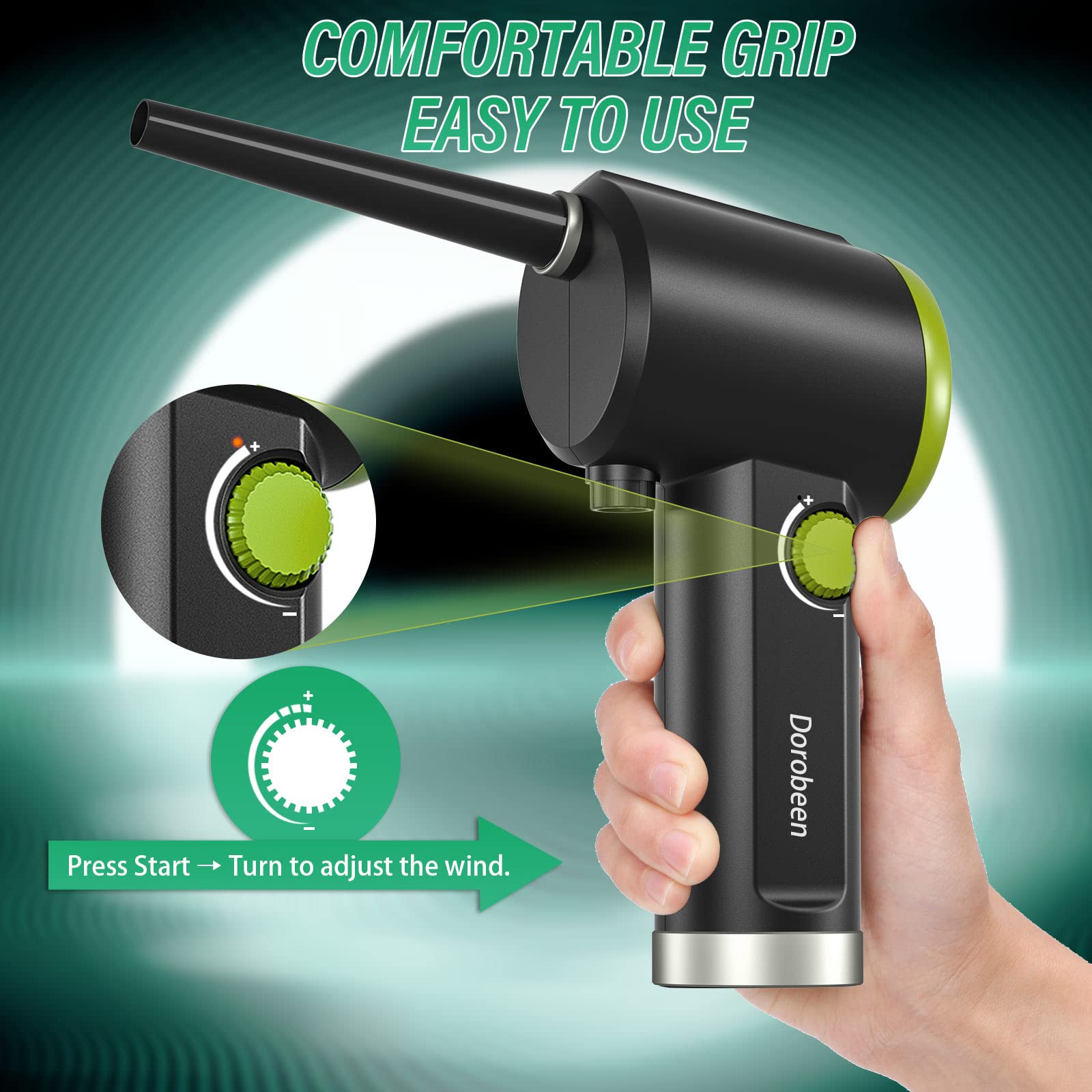 DOROBEEN Cordless Electric Air Duster - 41000RPM High-Speed Compressed Air Blower with Stepless Speed Control, Rechargeable Built-in Battery for Keyboard, PC, Electronics Cleaning | Portable Dust Cleaner for Home & Office Use