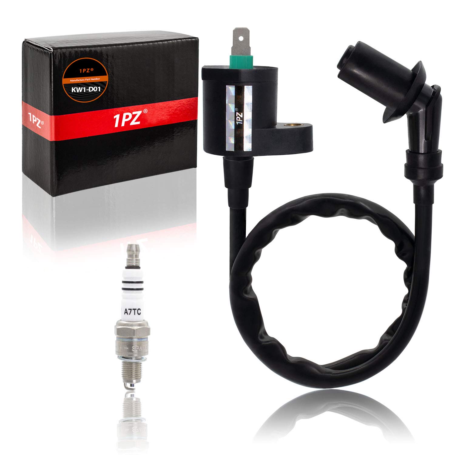 1PZ KW1-D01 Ignition Coil Spark Plug Replacement Compatible with Honda XR50 XR70 XR80 XR100 CRF50 CRF70 CRF80 CRF100 - High Performance Motorcycle & Dirt Bike Engine Part for Off-Road Riding & Trail Adventures