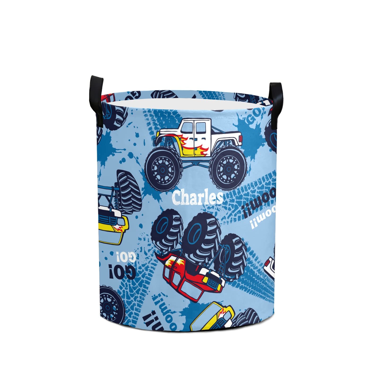 Custom Personalized Laundry Basket with Name - Collapsible Monster Truck Toy Storage Bin & Clothes Hamper Organizer - Perfect for Kids' Room, Nursery, and Playroom Organization