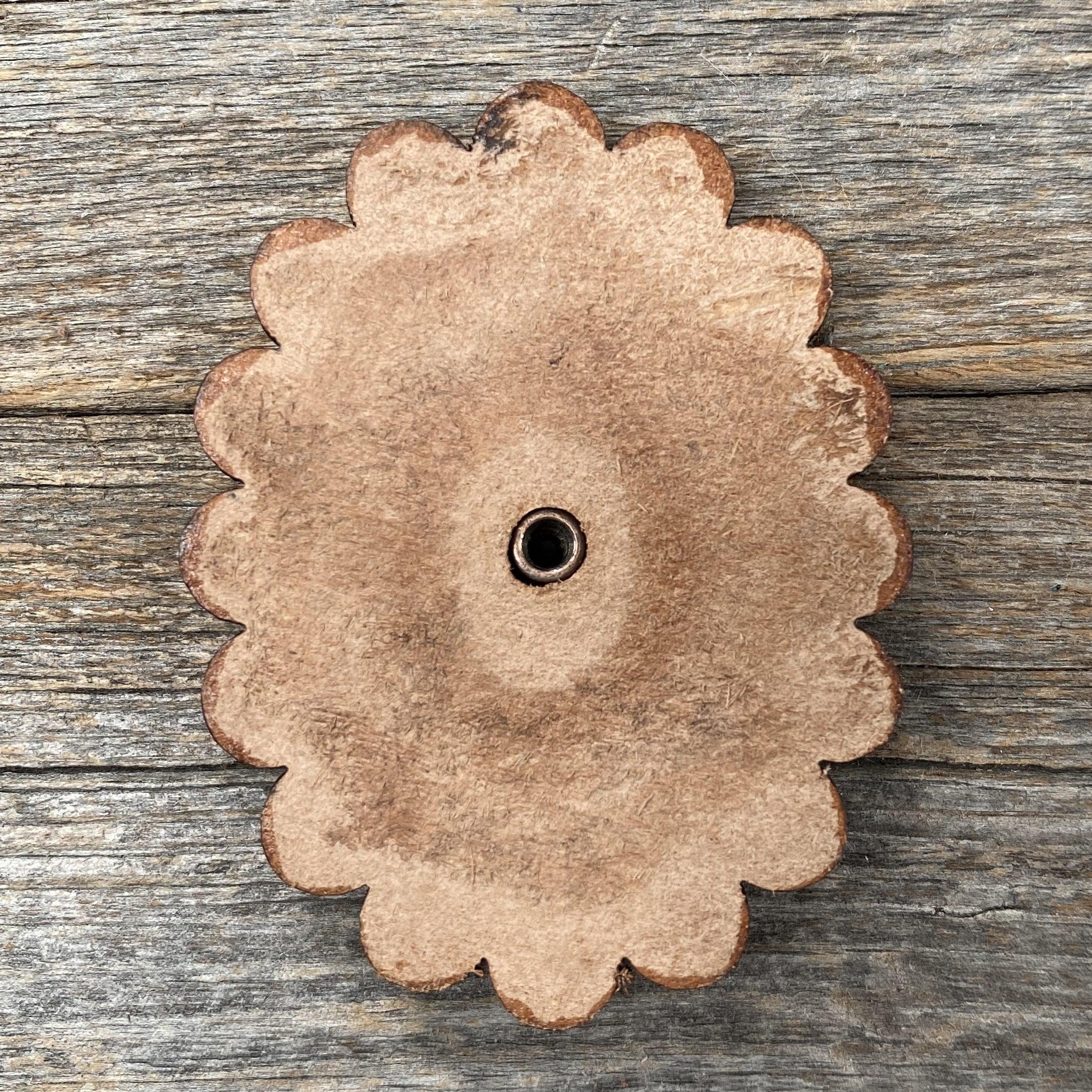 Western Leather Rosette Concho with White Cabochon & Medium Oil Edges - Perfect for Cowboy Boots, Belts & Western Fashion Accessories (R107CABWT)