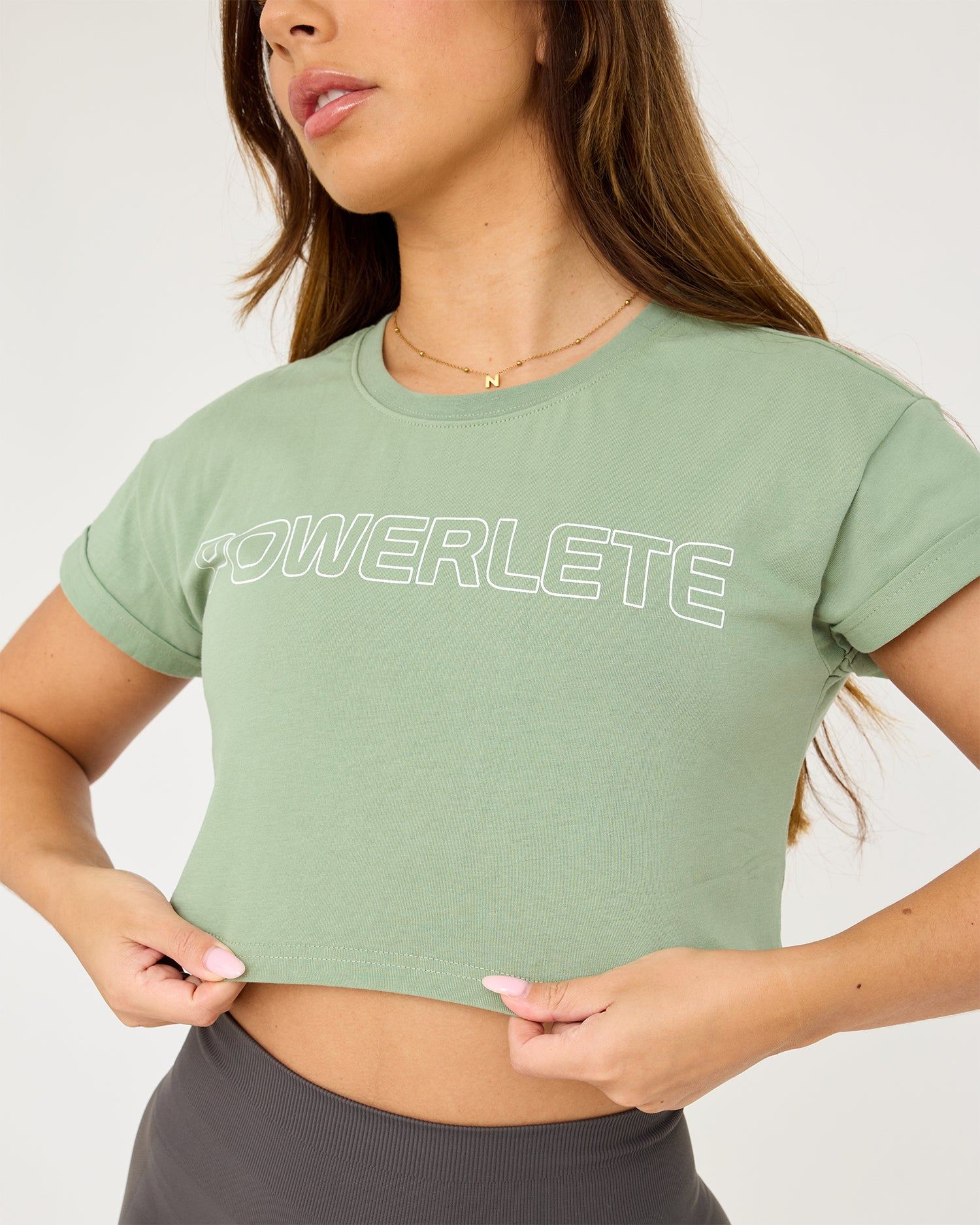 Powerlete Evolve Crop Top - Light Green Workout Shirt for Women | Breathable & Moisture-Wicking Fitness Apparel | Perfect for Yoga, Running & Gym Training