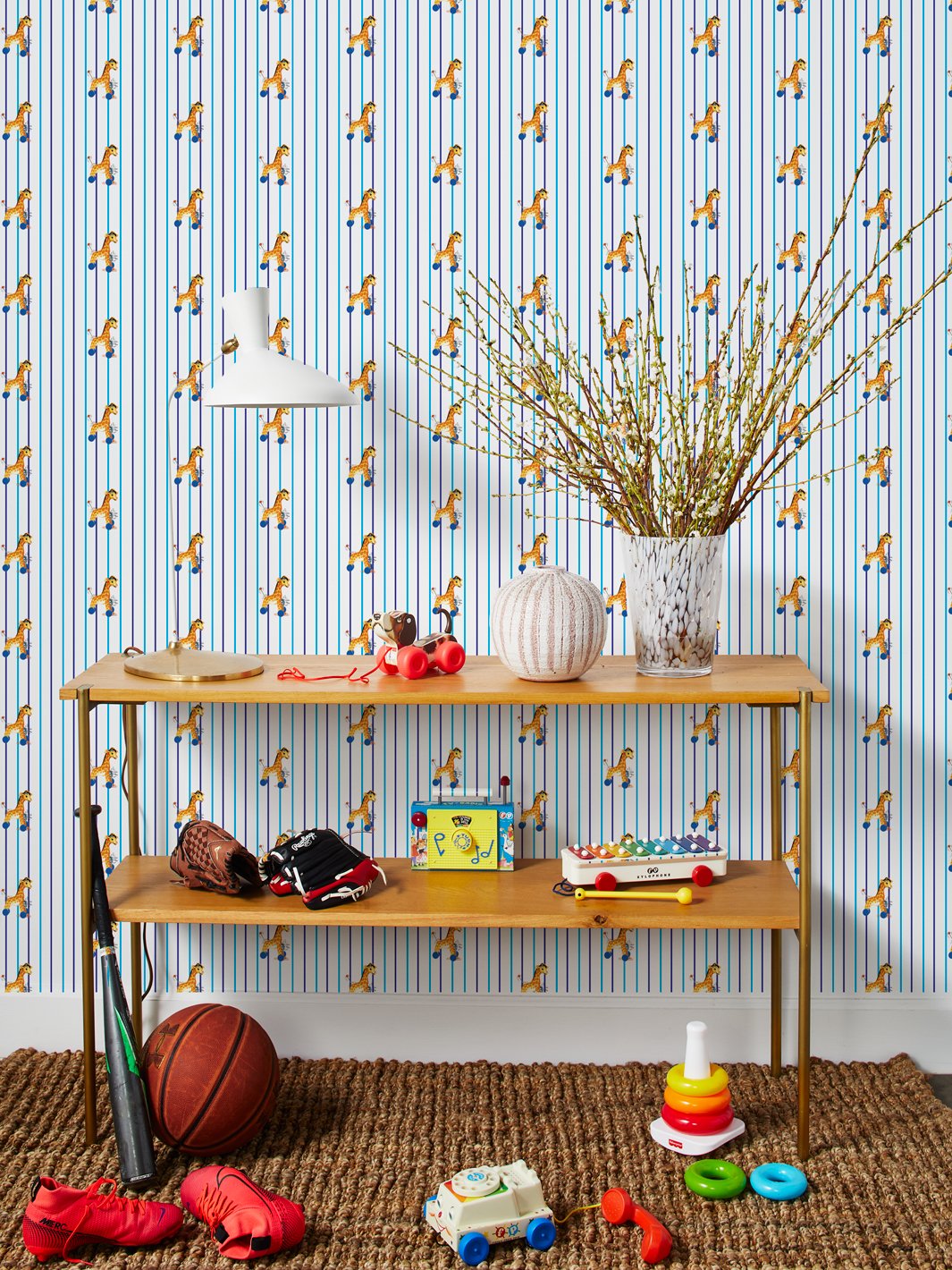 Fisher Price™ 'Jingle Giraffe Stripe' White Wallpaper - Perfect for Nursery, Kids Room & Playroom Decor